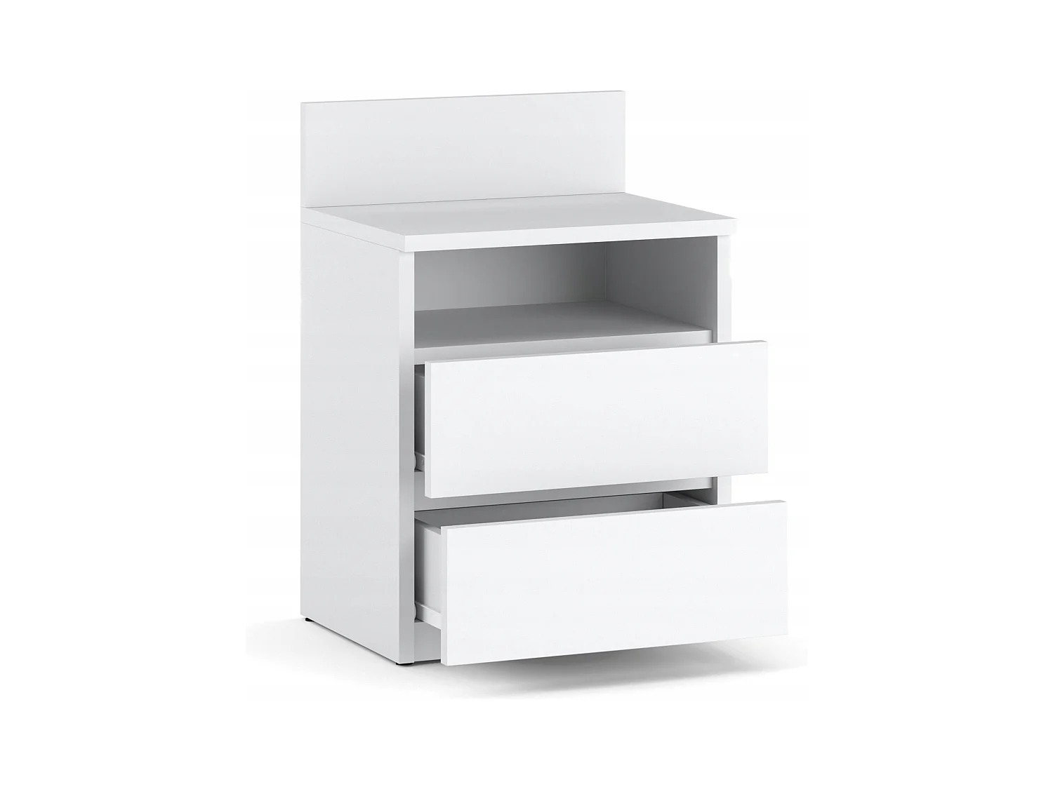 Table de chevet coloris Blanc Mat 40 cm – 2 tiroirs + étagère, meuble de nuit pour chambre à coucher