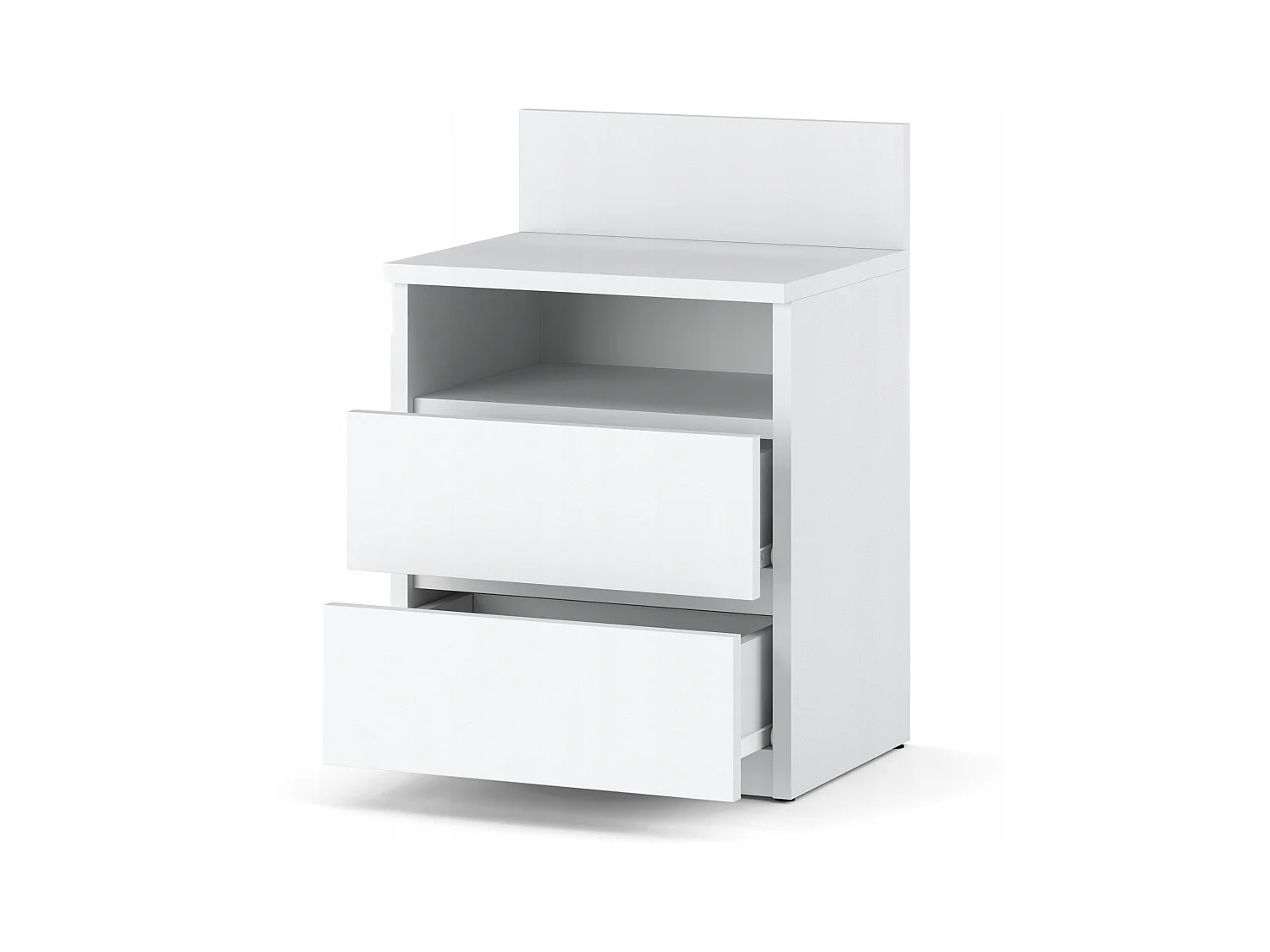 Table de chevet coloris Blanc Mat 40 cm – 2 tiroirs + étagère, meuble de nuit pour chambre à coucher