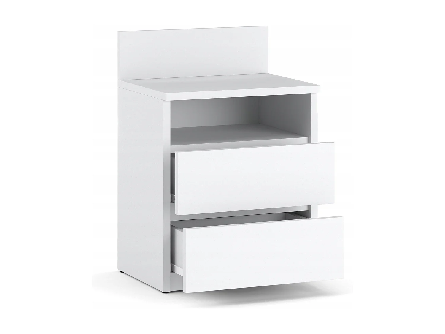 Table de chevet coloris Blanc Mat 40 cm – 2 tiroirs + étagère, meuble de nuit pour chambre à coucher