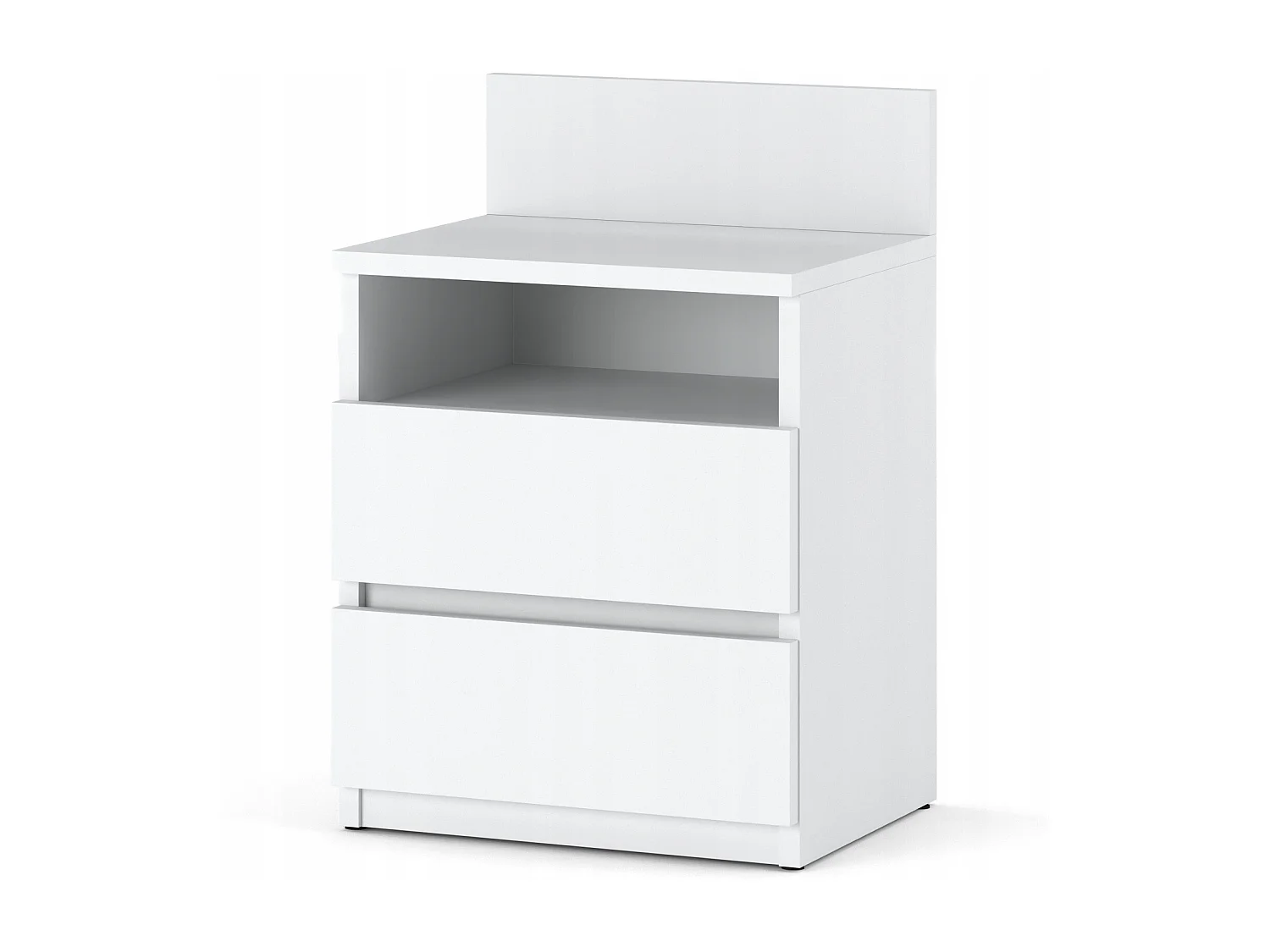 Table de chevet coloris Blanc Mat 40 cm – 2 tiroirs + étagère, meuble de nuit pour chambre à coucher