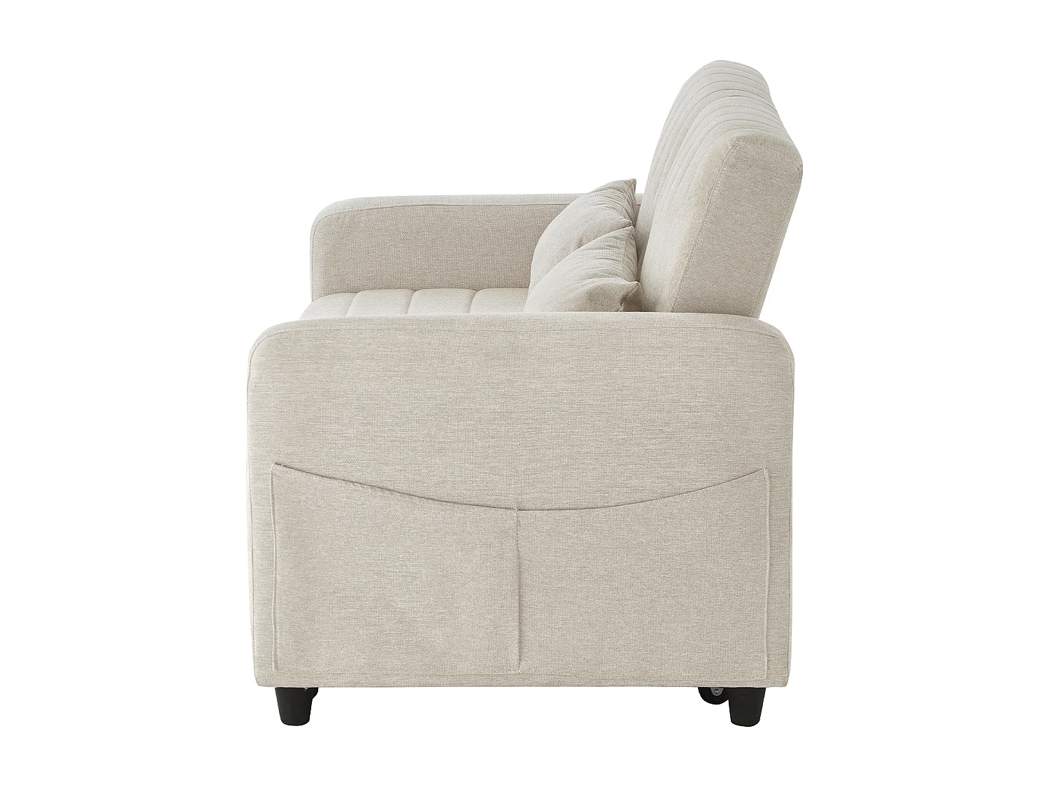 Sofá convertible con reposabrazos, respaldo ajustable y bolsillos laterales - Lino Beige