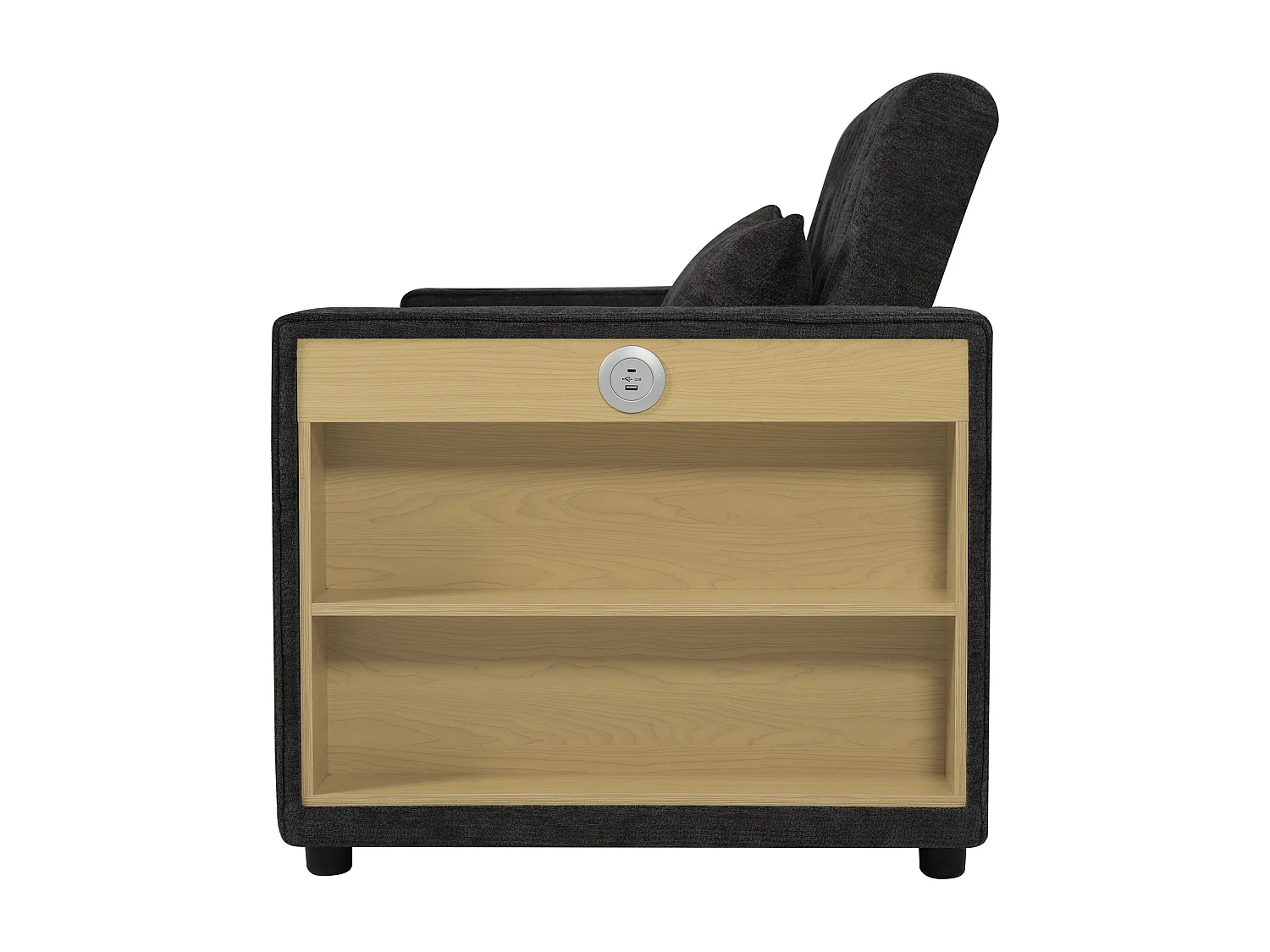 Divano trasformabile con portabicchieri, ripiani contenitore e porte USB - ciniglia grigio scuro