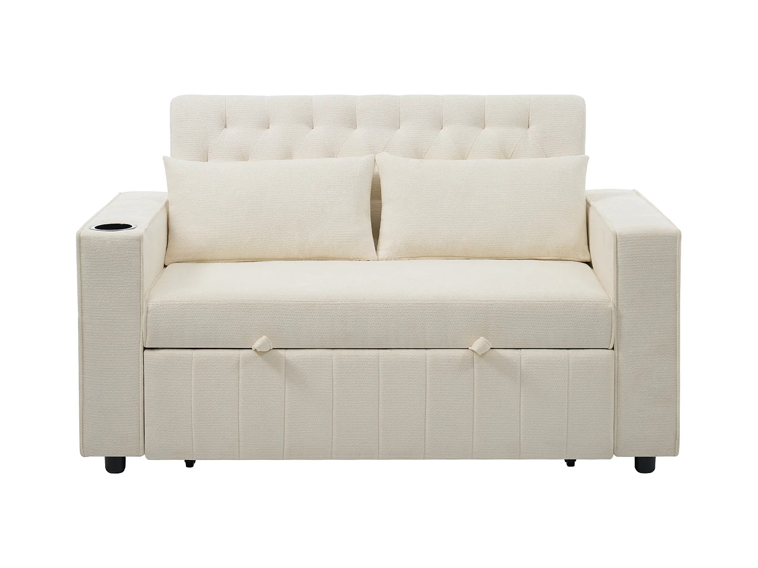 Canapé convertible avec porte-gobelets, étagères de rangement et ports USB - Chenille beige