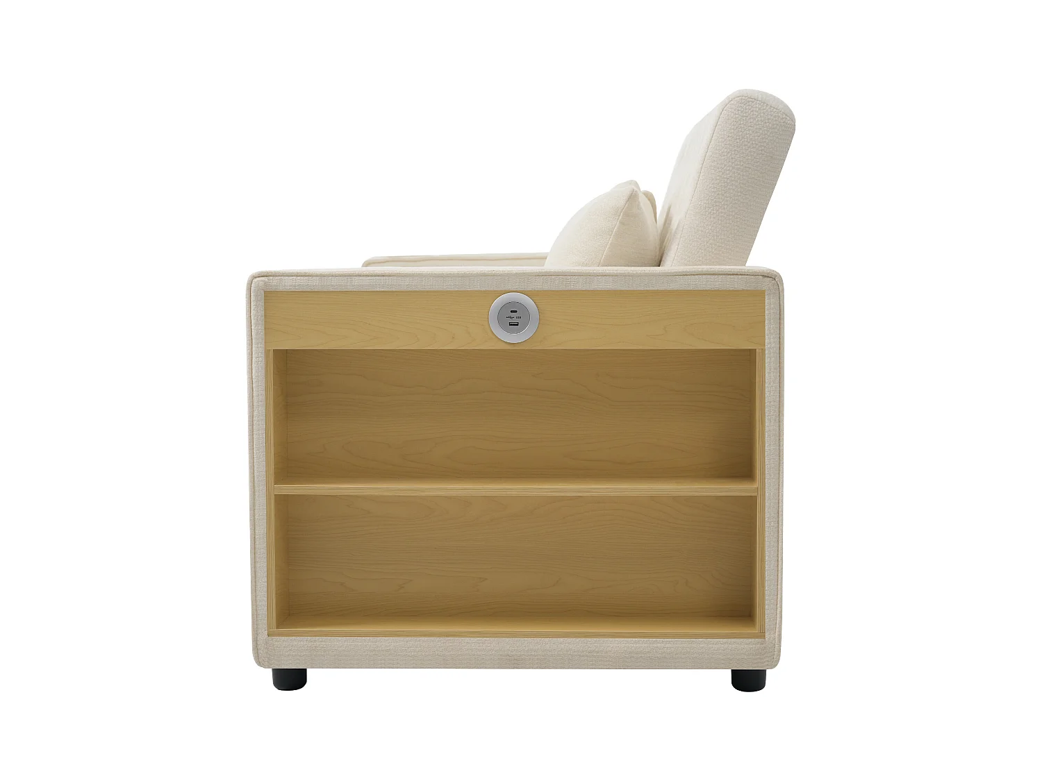 Canapé convertible avec porte-gobelets, étagères de rangement et ports USB - Chenille beige