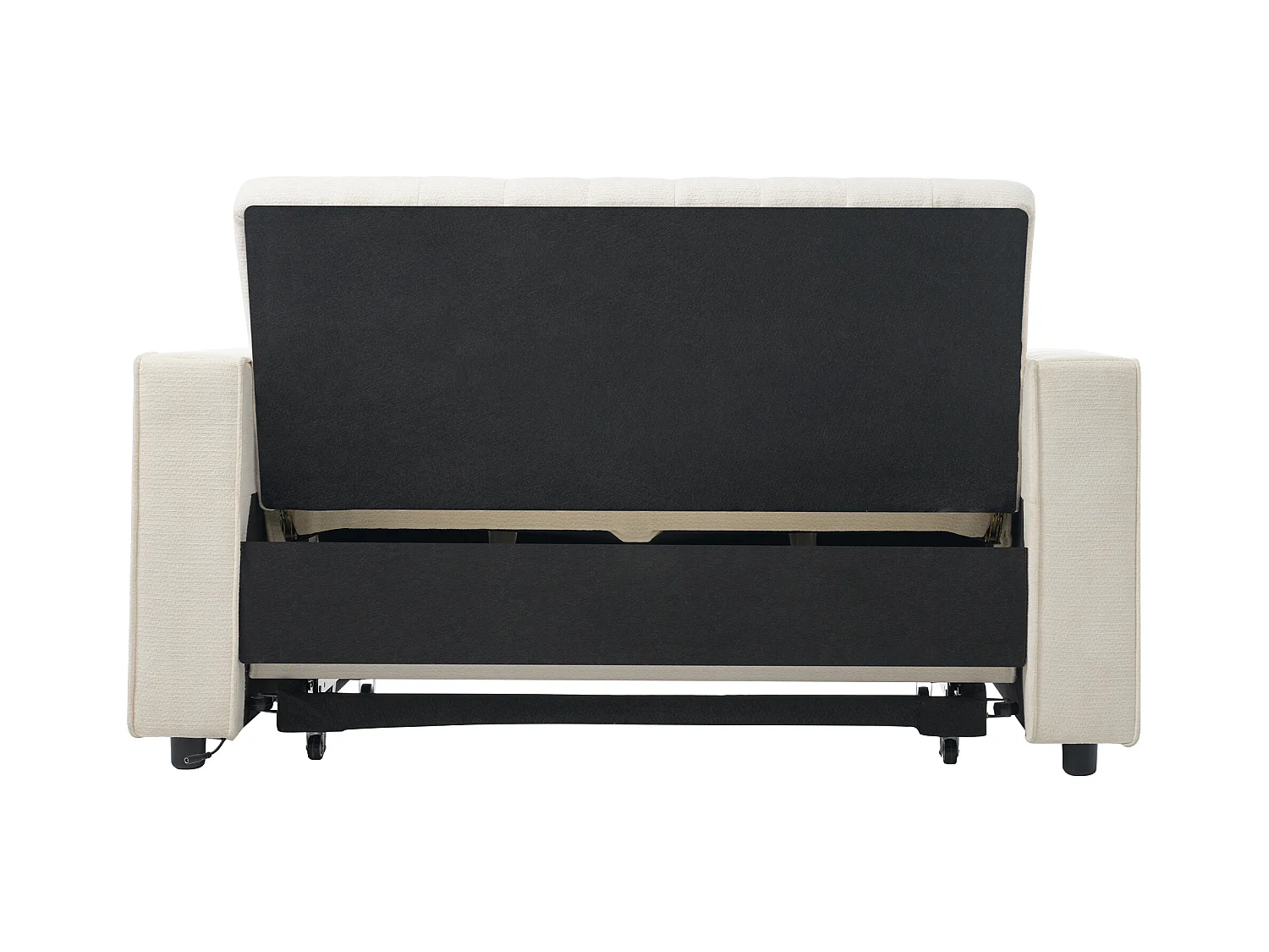 Canapé convertible avec porte-gobelets, étagères de rangement et ports USB - Chenille beige