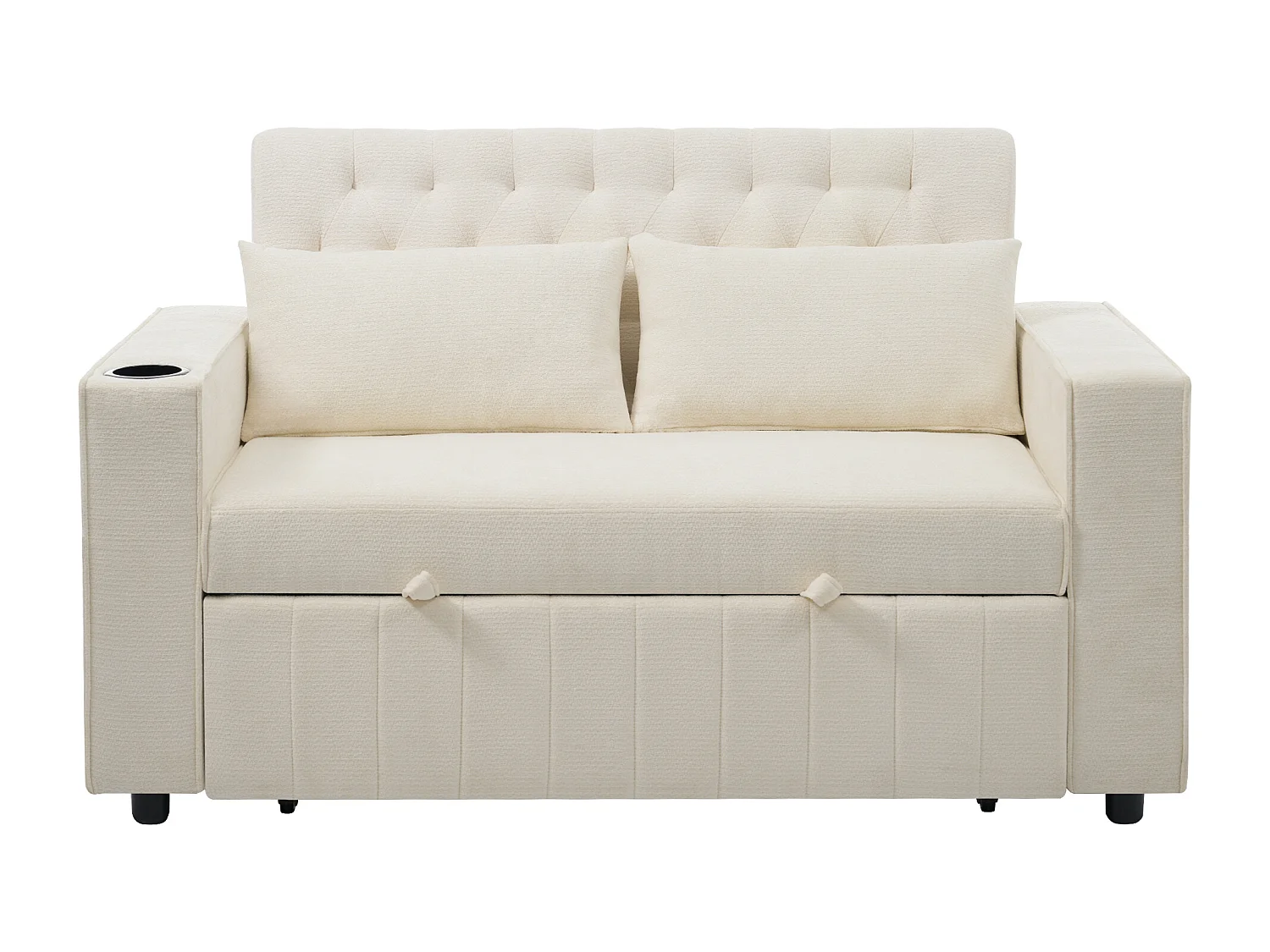 Divano trasformabile con portabicchieri, ripiani contenitore e porte USB - ciniglia beige