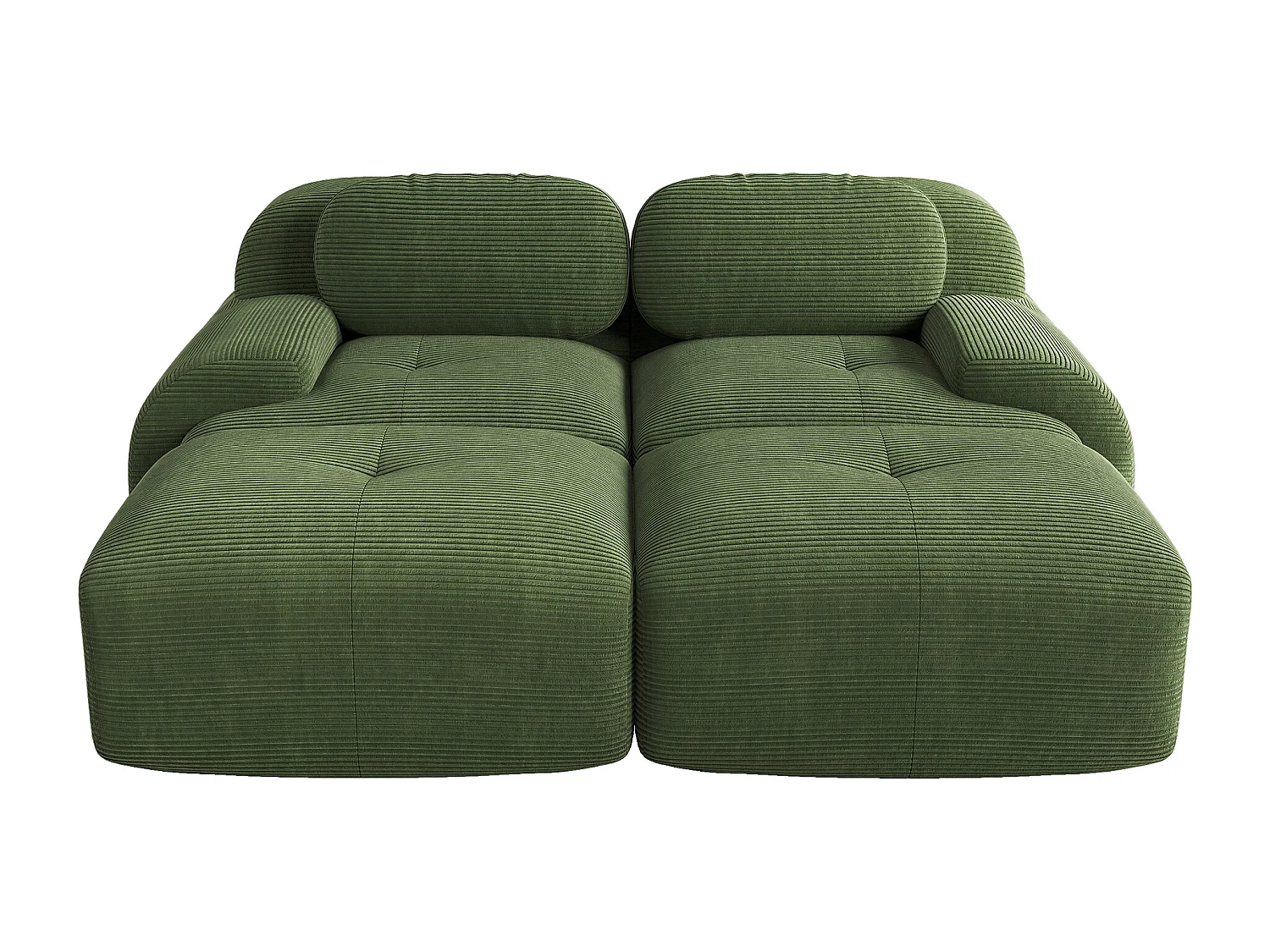 Canapé 2 places en velours côtelé avec accoudoirs et repose-pieds, vert - pour salon et chambre