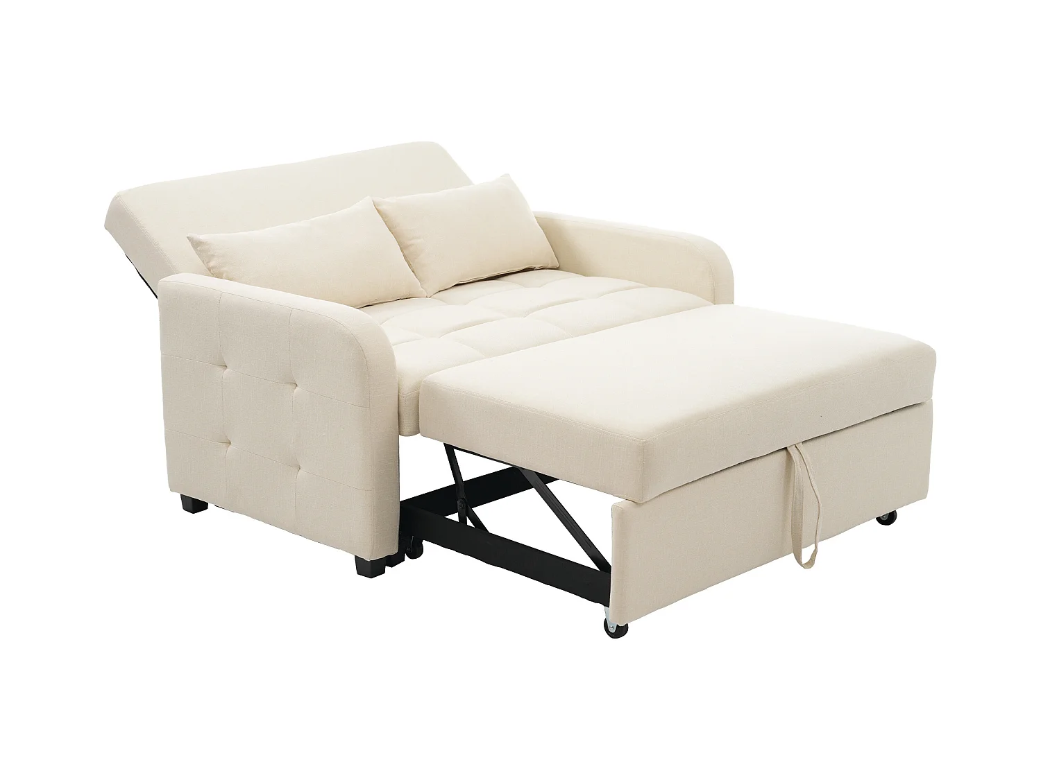 Canapé convertible avec accoudoirs et dossier réglable - lin beige - pour salon et chambre
