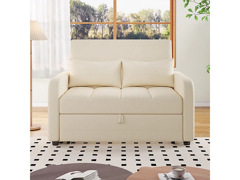 Canapé convertible avec accoudoirs et dossier réglable - lin beige - pour salon et chambre