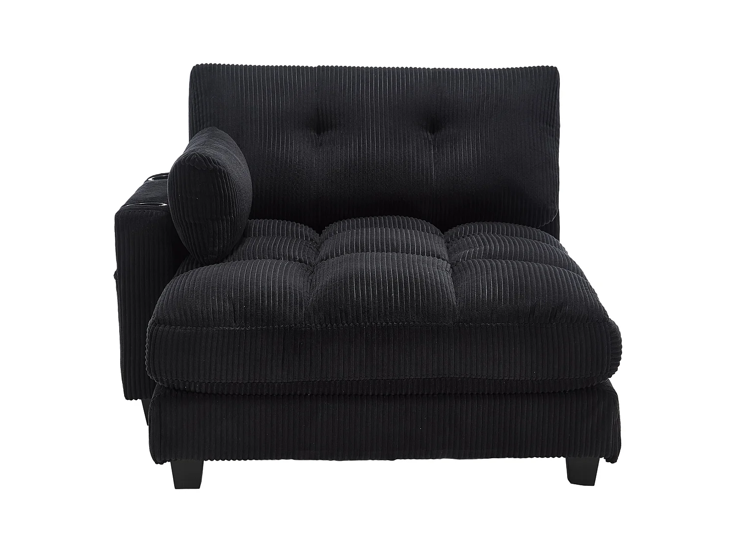 Canapé 1 place avec dossier rembourré, port USB et porte-gobelet - velours côtelé noir