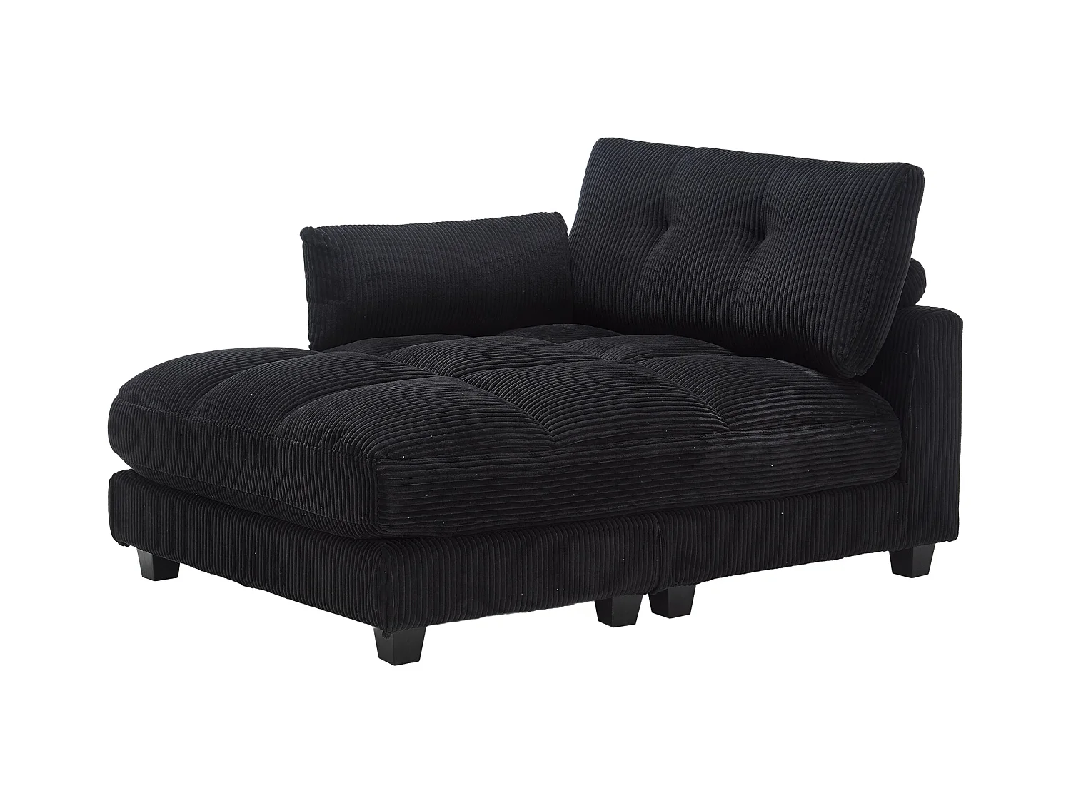 Canapé 1 place avec dossier rembourré, port USB et porte-gobelet - velours côtelé noir