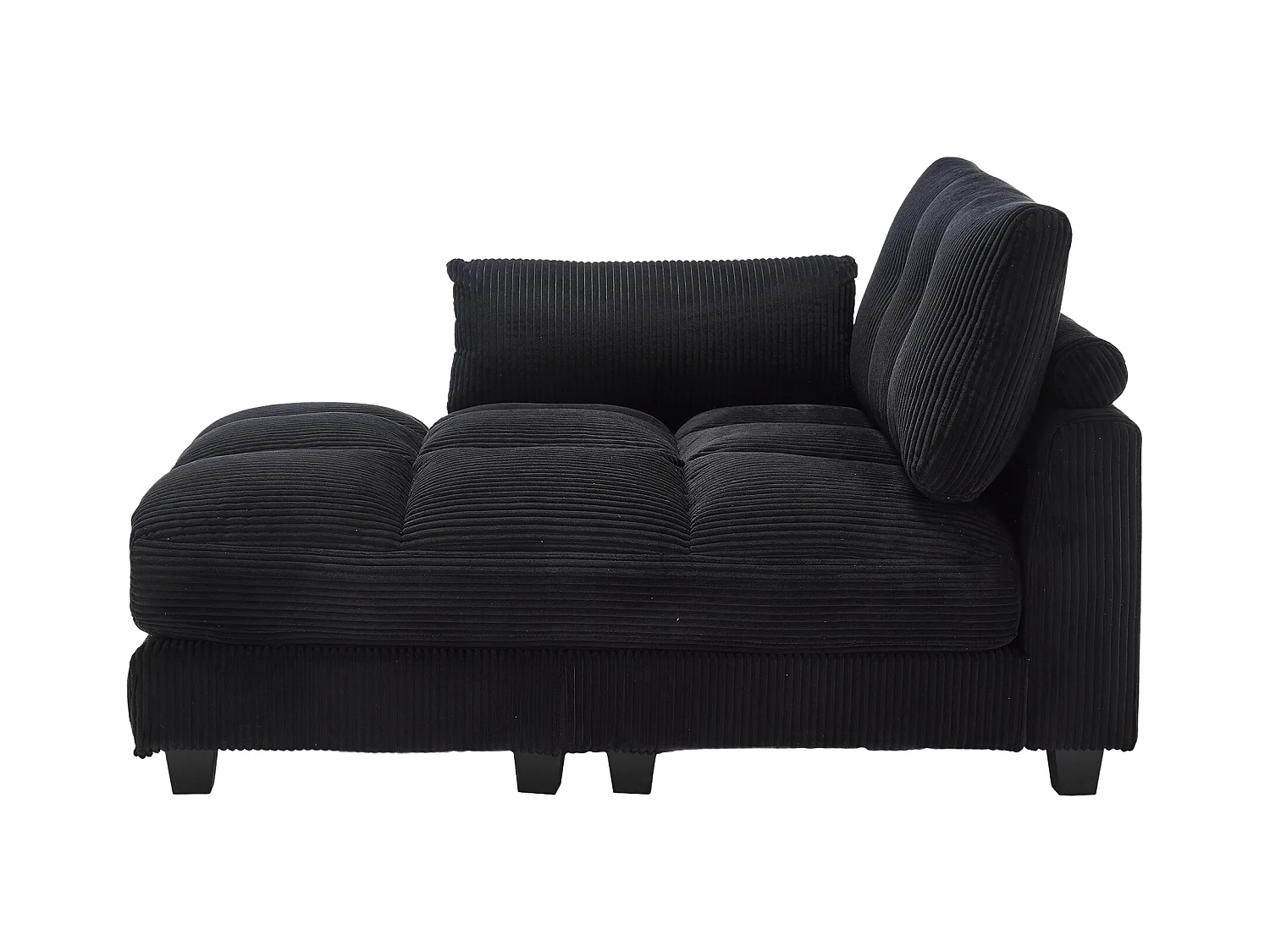 Canapé 1 place avec dossier rembourré, port USB et porte-gobelet - velours côtelé noir