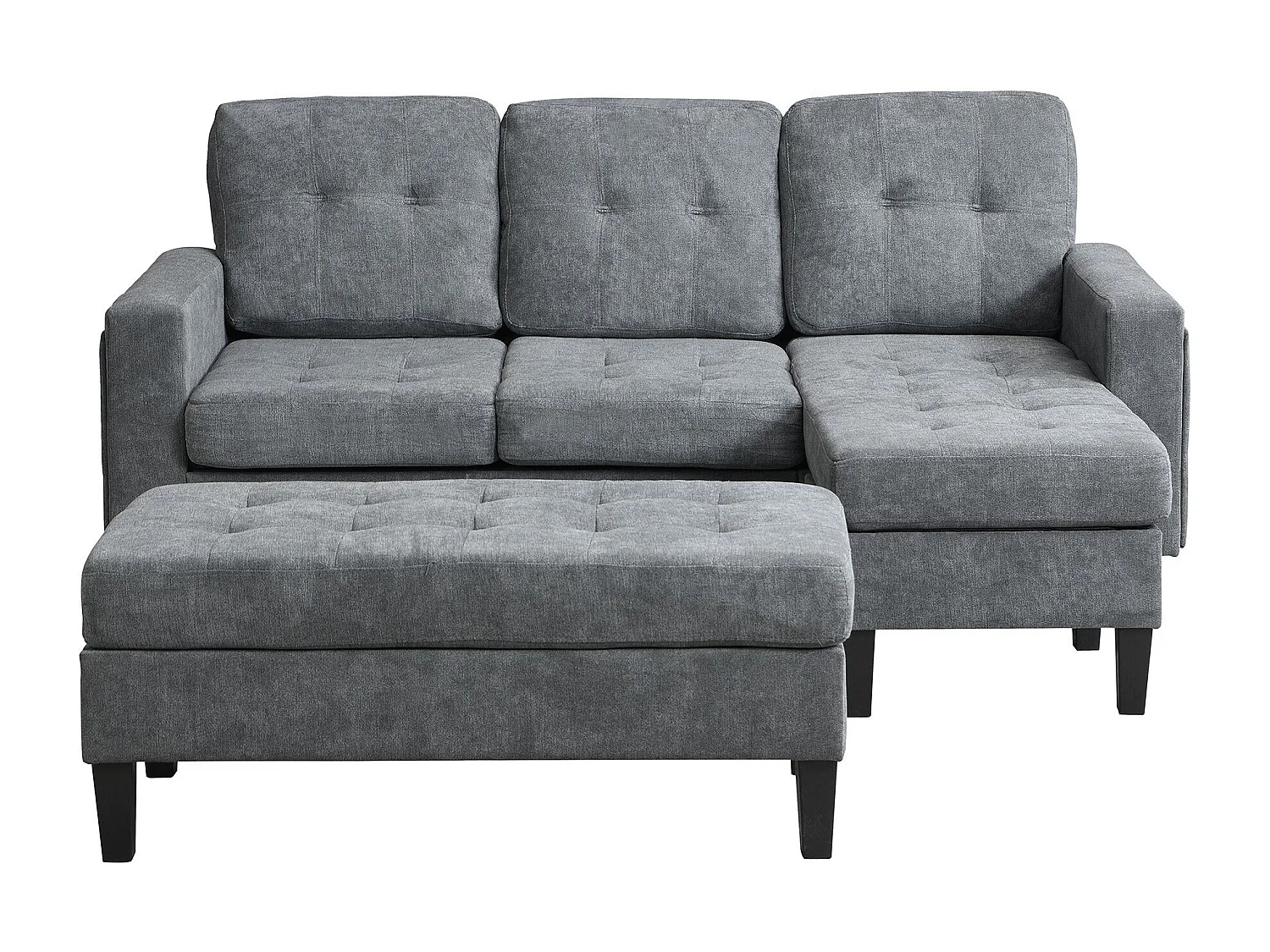 Sofa 3-osobowa z paskiem świetlnym LED i portem USB, mobilny podnóżek – szara szenilowa