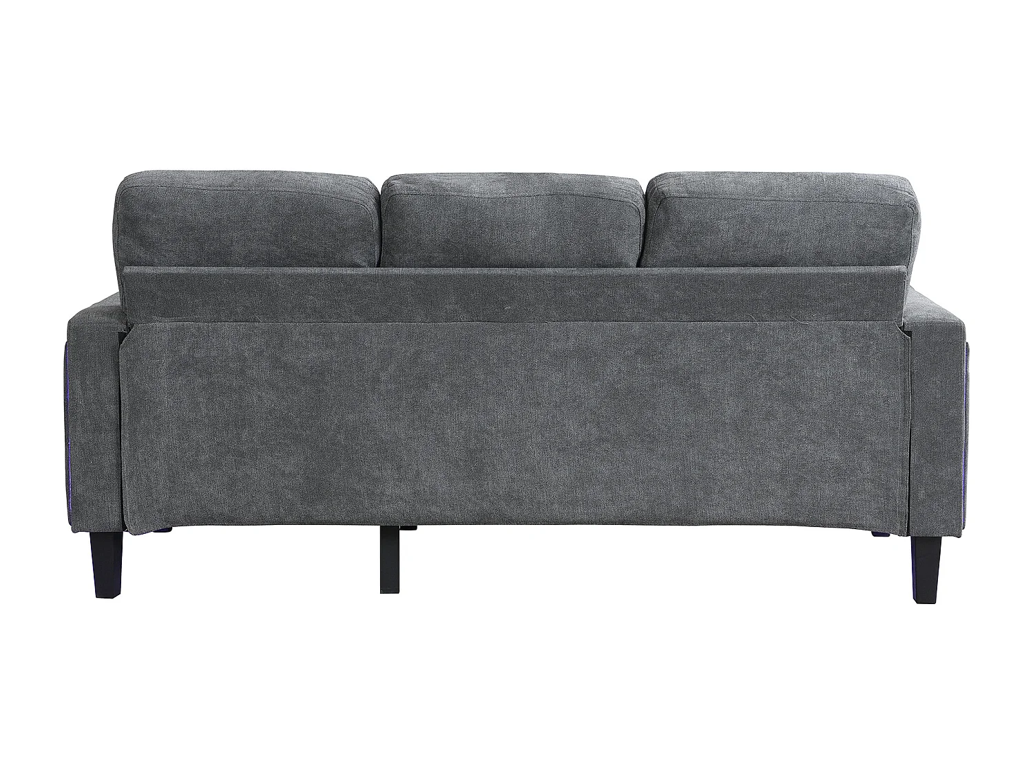 Sofa 3-osobowa z paskiem świetlnym LED i portem USB, mobilny podnóżek – szara szenilowa