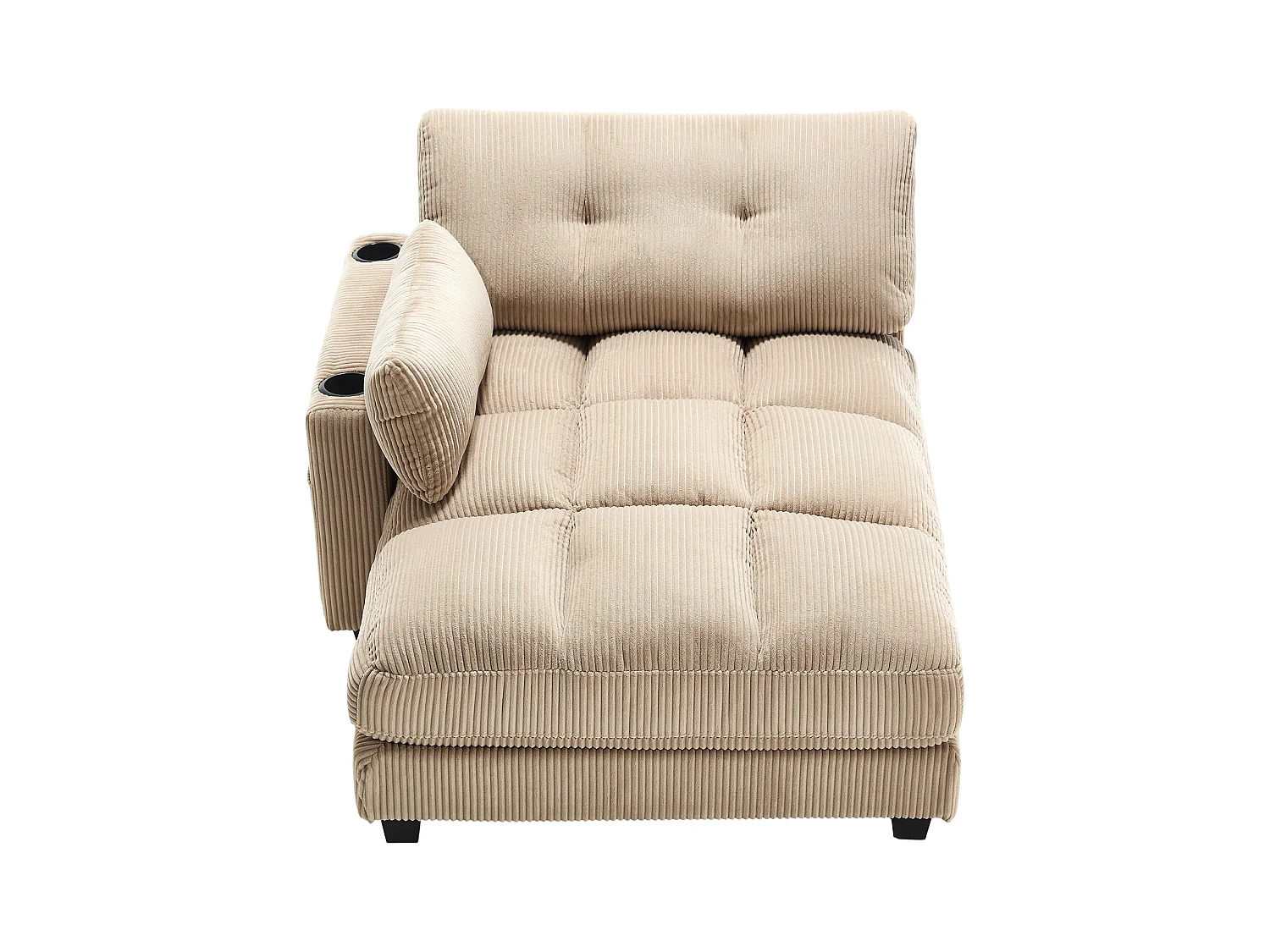 Canapé 1 place avec dossier rembourré, port USB et porte-gobelet - velours côtelé kaki