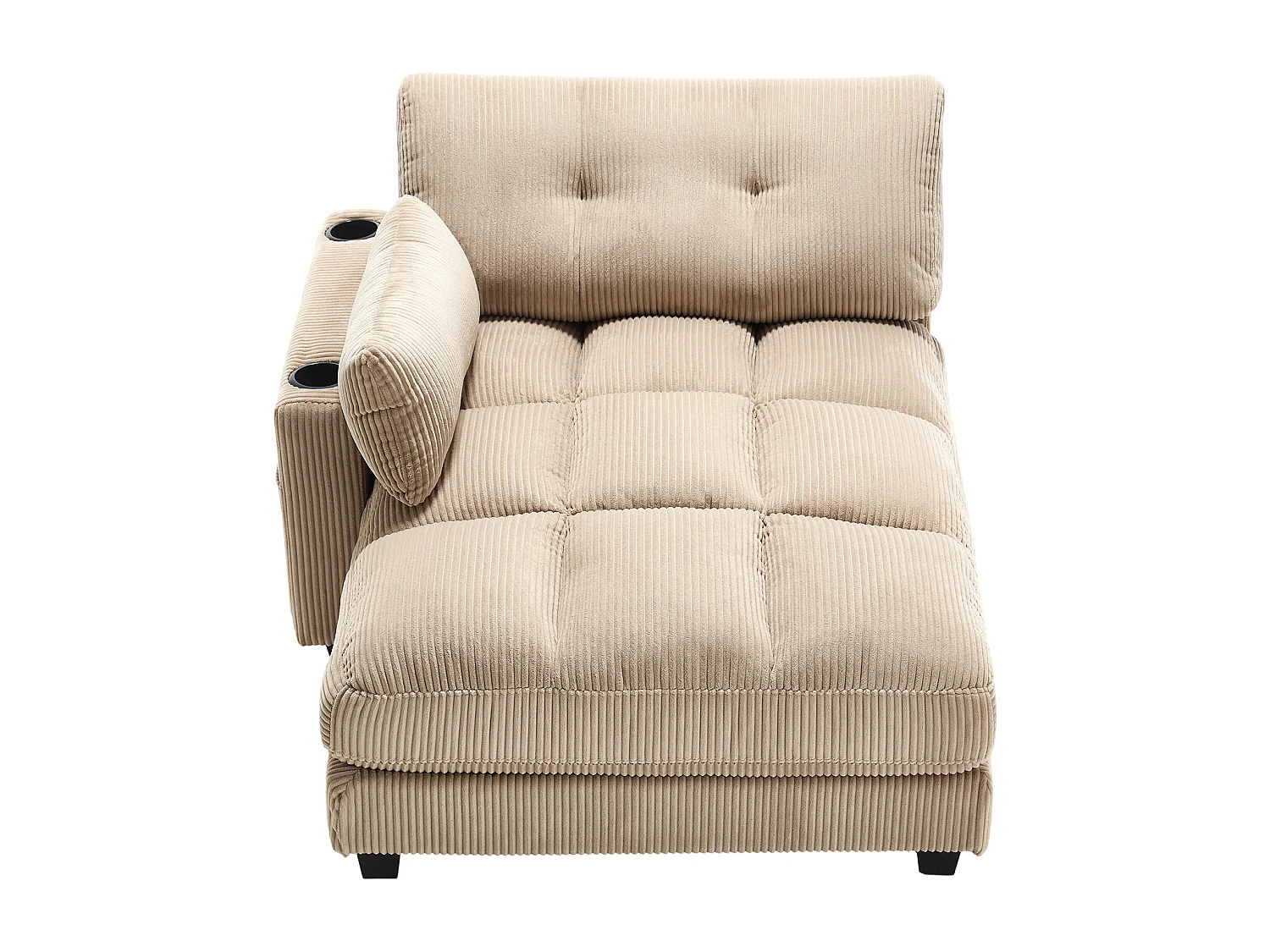 Canapé 1 place avec dossier rembourré, port USB et porte-gobelet - velours côtelé kaki