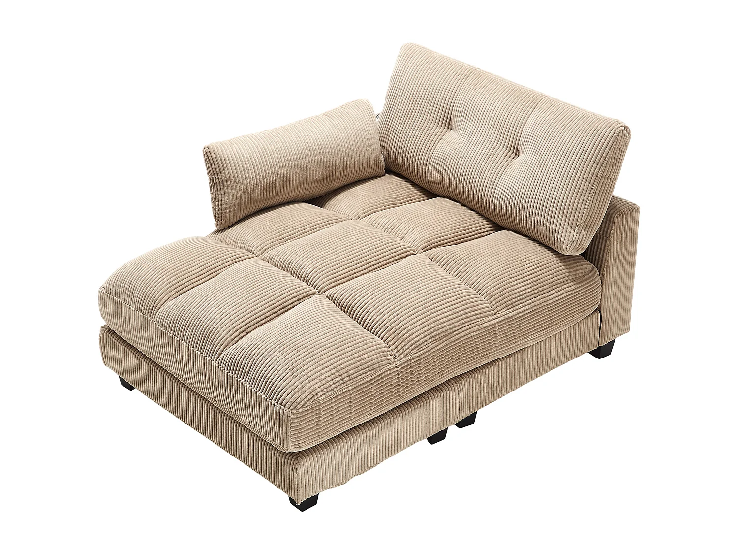 Canapé 1 place avec dossier rembourré, port USB et porte-gobelet - velours côtelé kaki