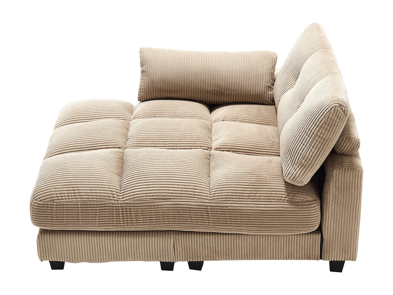 Canapé 1 place avec dossier rembourré, port USB et porte-gobelet - velours côtelé kaki