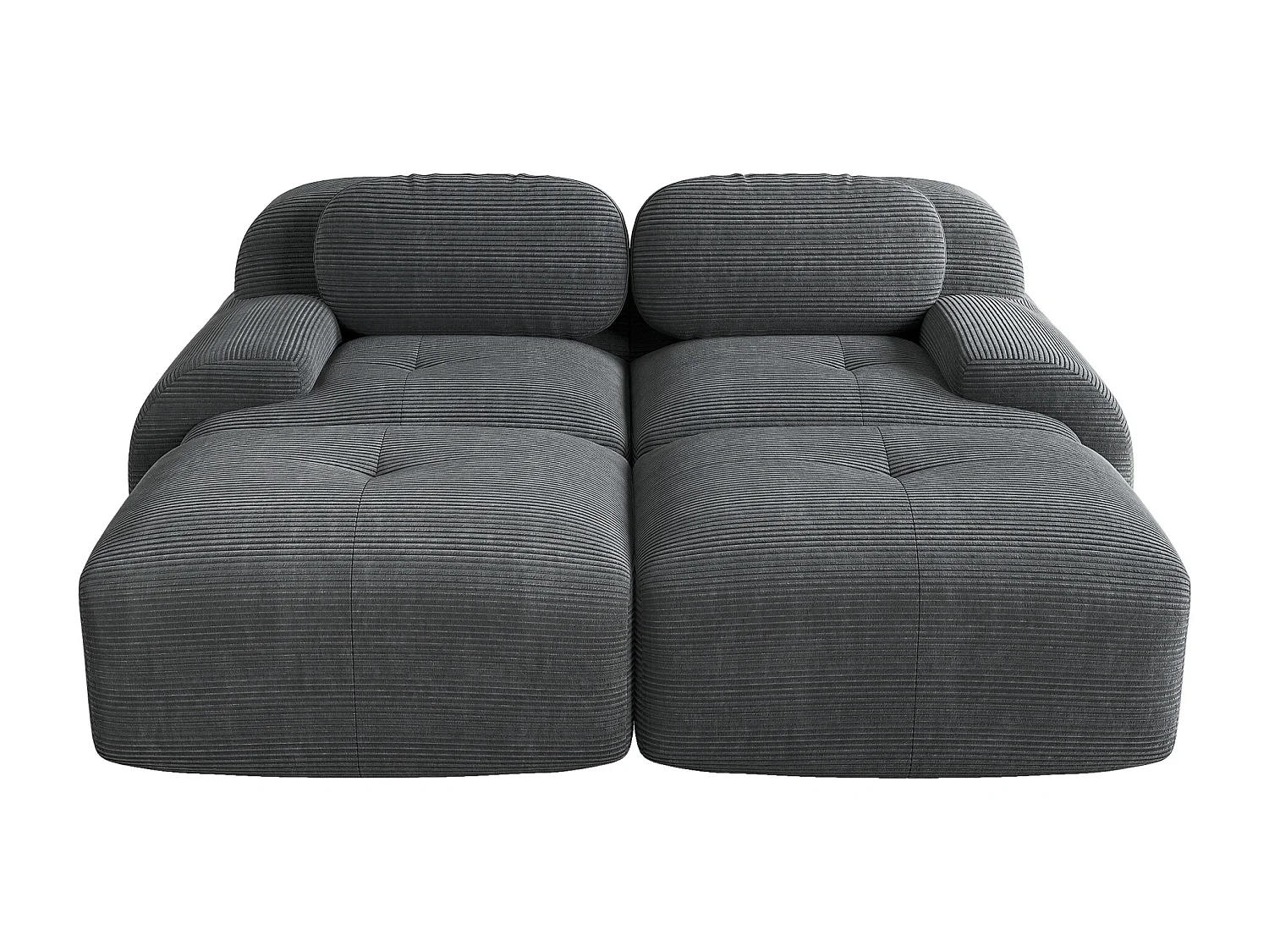 Canapé 2 places en velours côtelé avec accoudoirs et repose-pieds, gris - pour salon et chambre