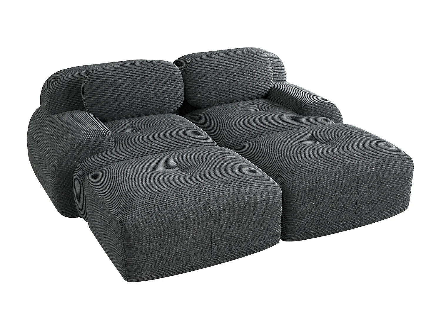 Canapé 2 places en velours côtelé avec accoudoirs et repose-pieds, gris - pour salon et chambre