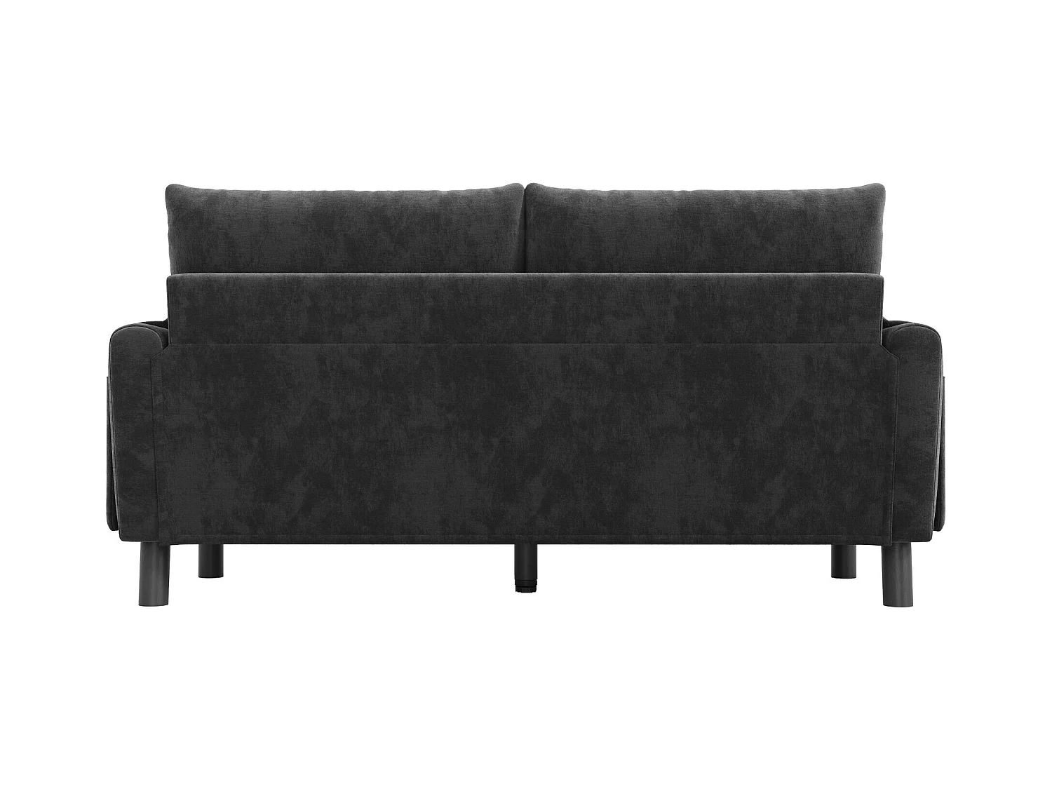 Canapé 2 places avec poches latérales et accoudoirs, dossier rembourré - chenille gris foncé