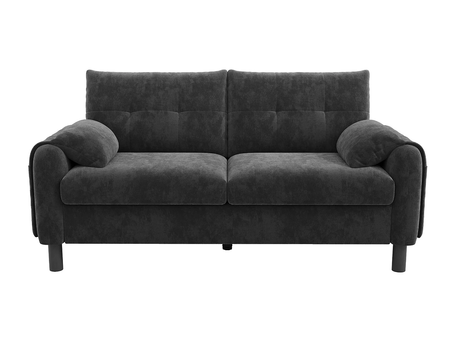 2-zitsbank met zijvakken en armleuningen, gewatteerde rugleuning - donkergrijze chenille