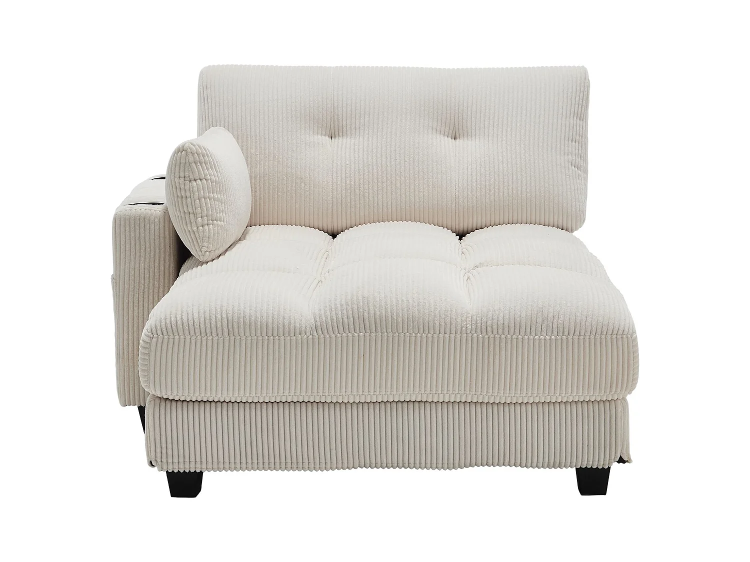 Sofa 1-osobowa z tapicerowanym oparciem, portem USB i uchwytem na kubek – beżowy sztruks