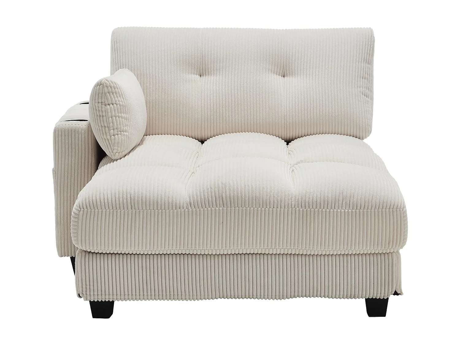 1-Sitzer-Sofa mit gepolsterter Rückenlehne, USB-Anschluss und Getränkehalter – Beigefarbener Cord