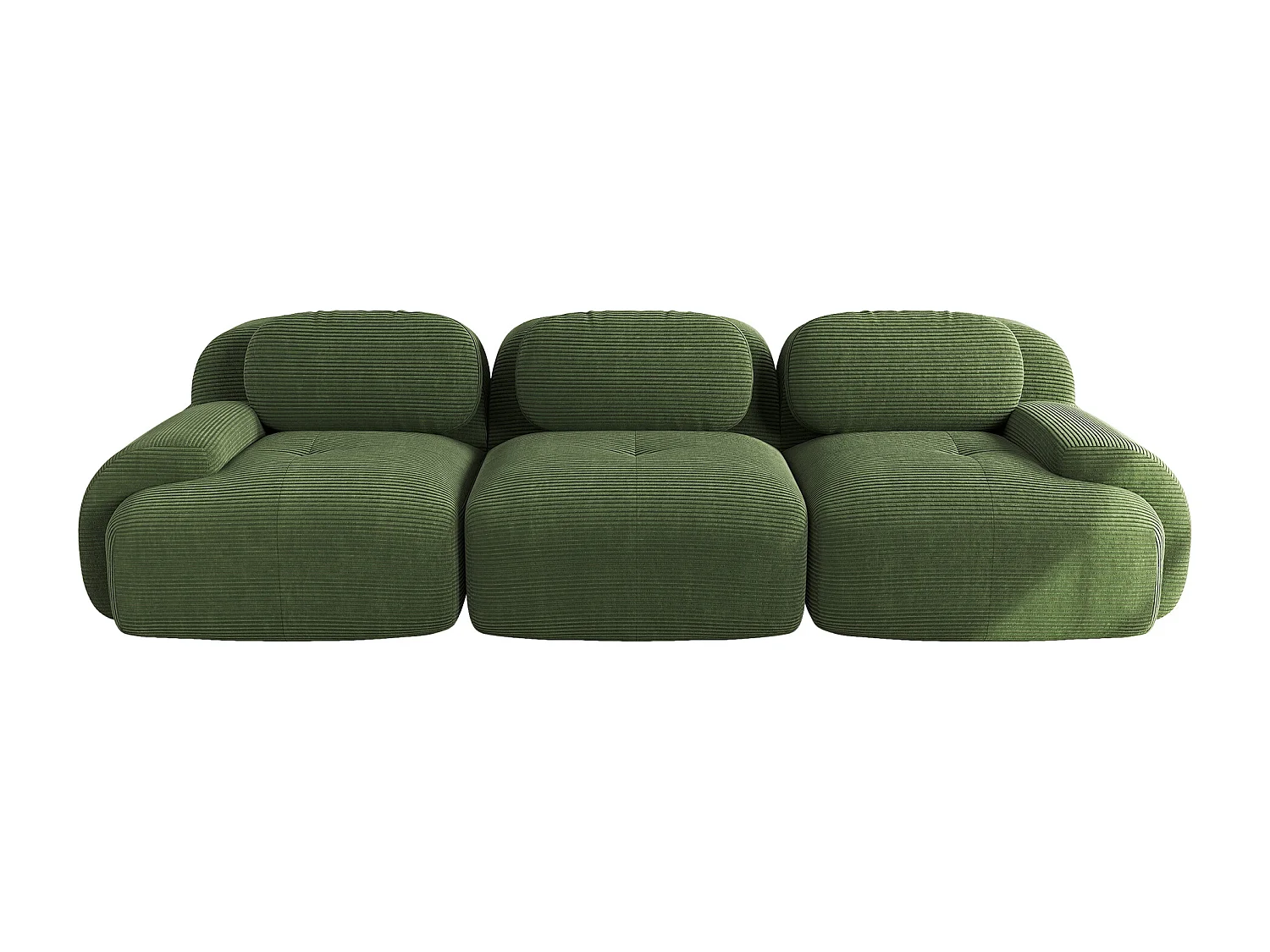 Sofá 3 plazas con respaldo y reposabrazos acolchados, pana verde - para salón y dormitorio