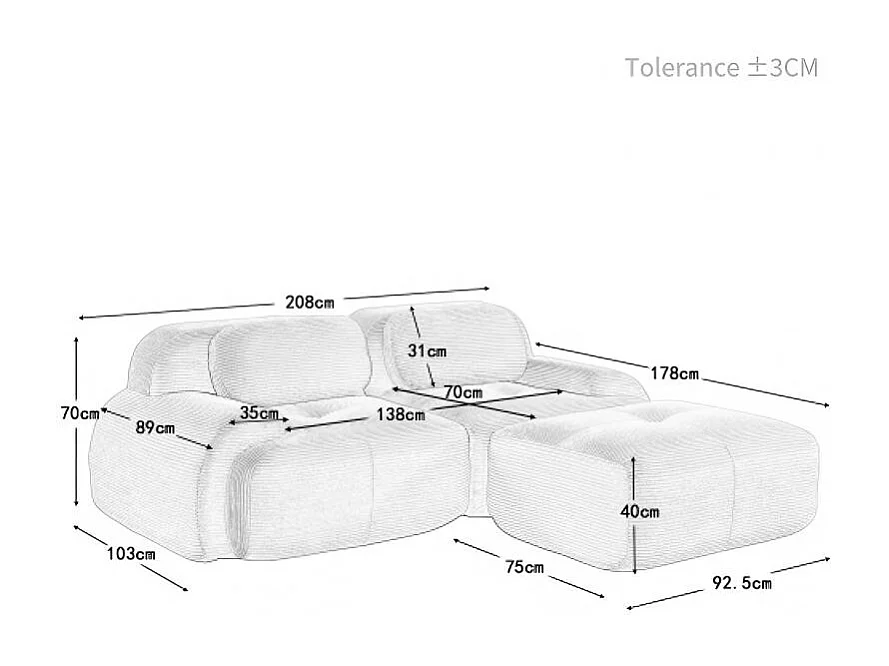 Canapé d'angle avec accoudoirs courbés et dossier rembourré - Velours côtelé vert
