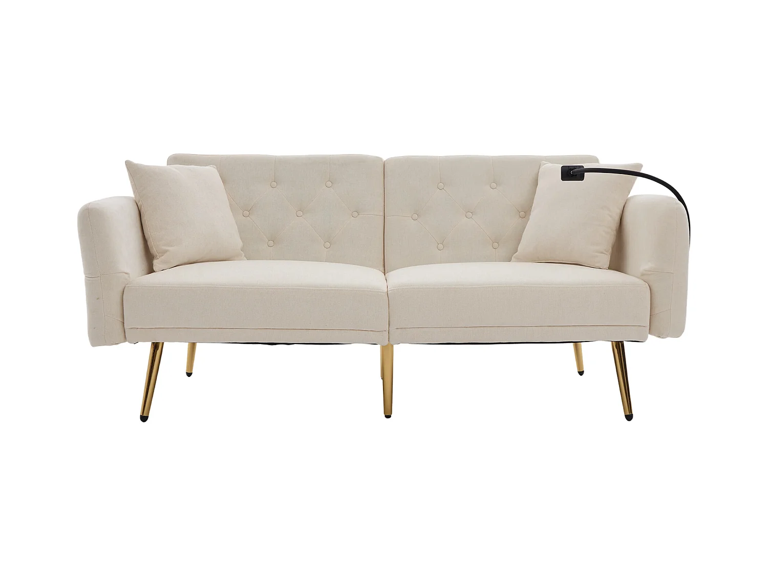 Canapé 2 places avec dossier réglable, port USB et support téléphone - Chenille beige