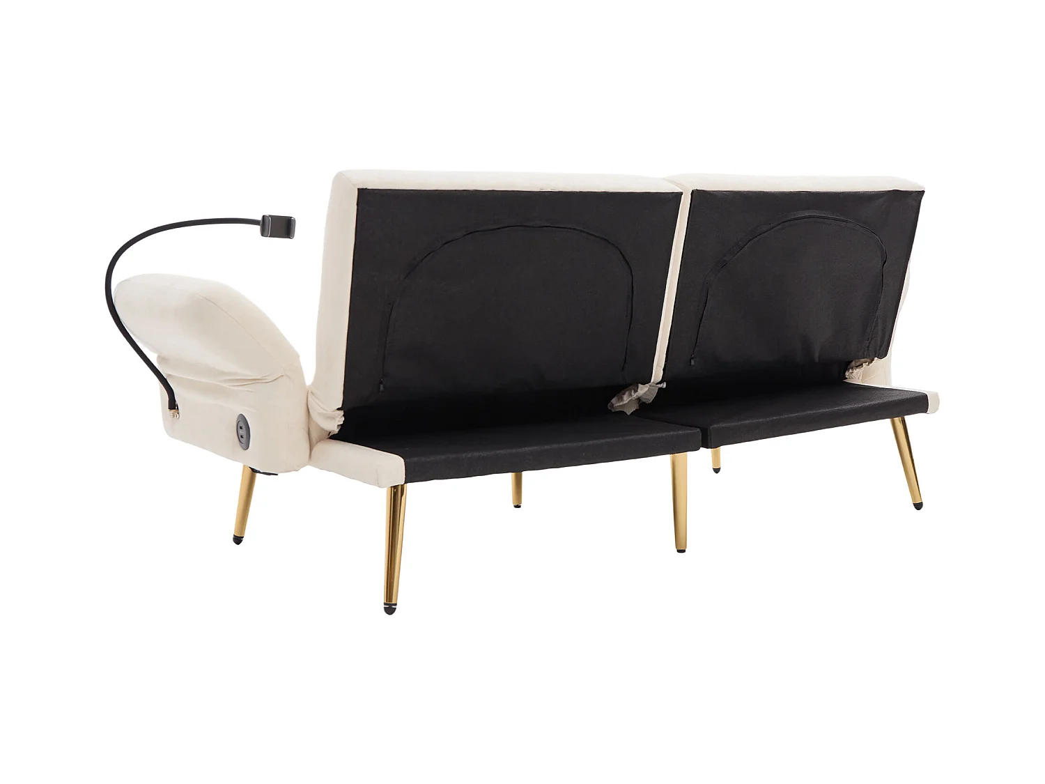 Canapé 2 places avec dossier réglable, port USB et support téléphone - Chenille beige