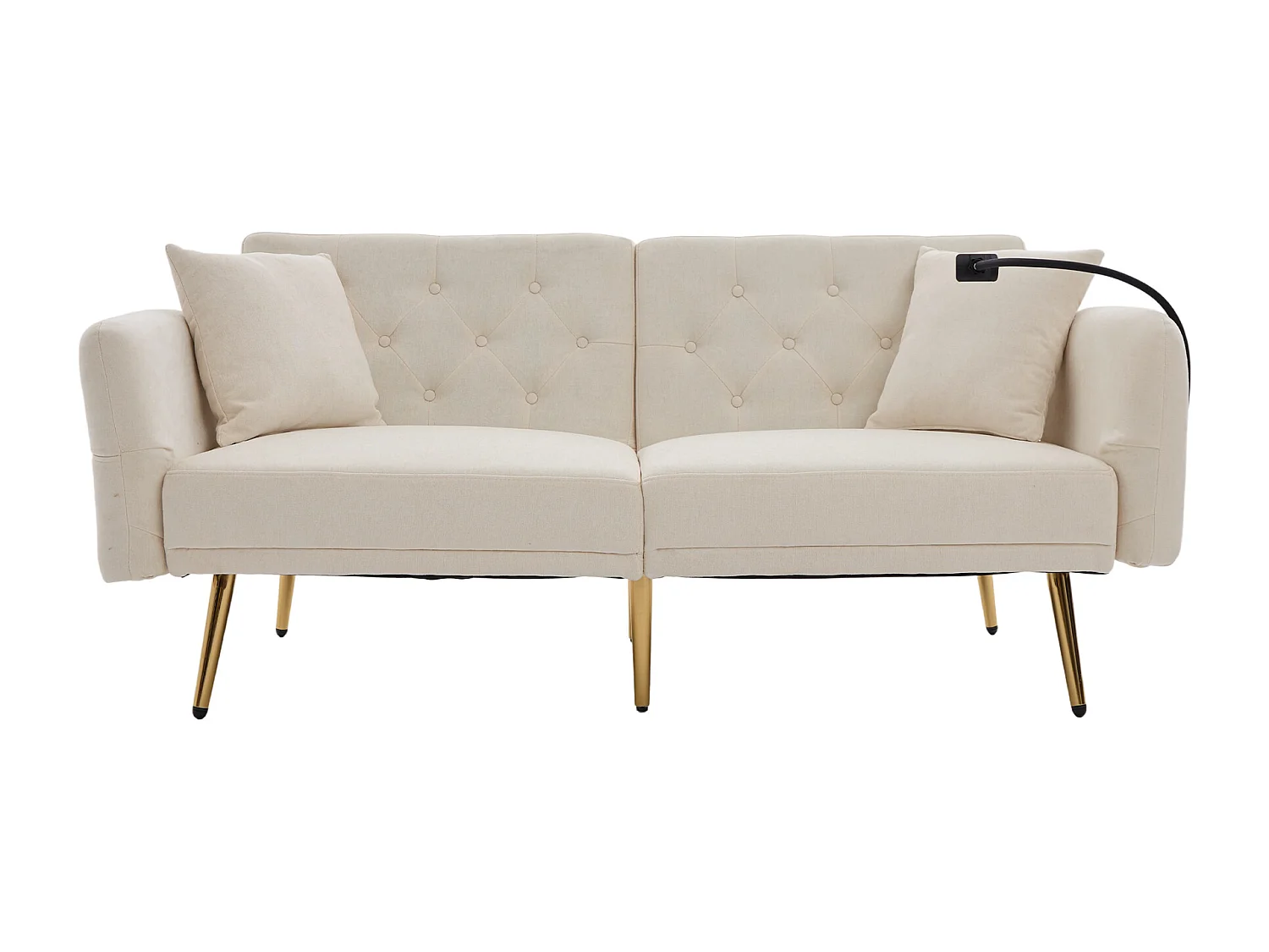 2-Sitzer-Sofa mit verstellbarer Rückenlehne, USB-Anschluss und Handyhalterung – Beige Chenille