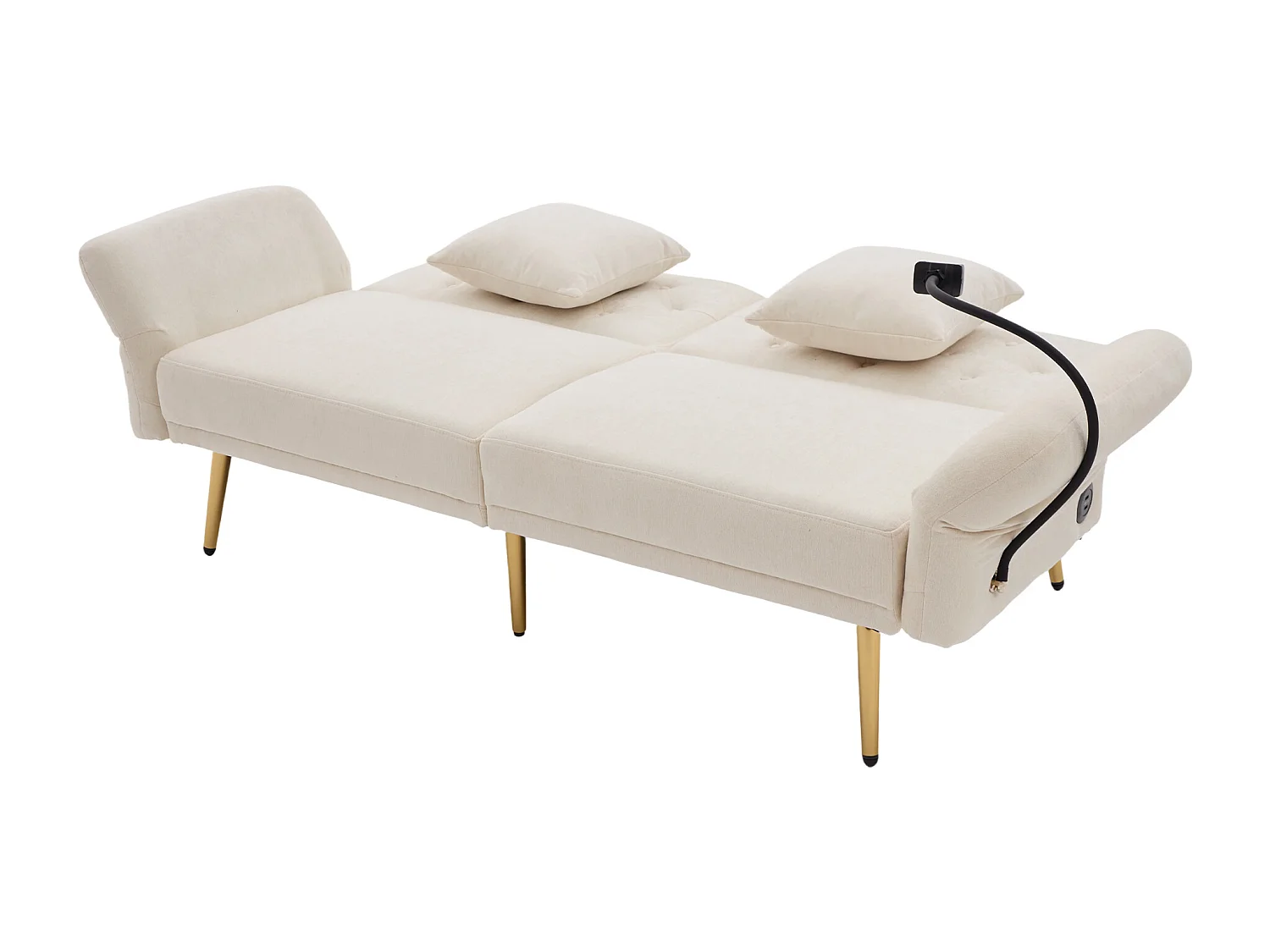 2-Sitzer-Sofa mit verstellbarer Rückenlehne, USB-Anschluss und Handyhalterung – Beige Chenille