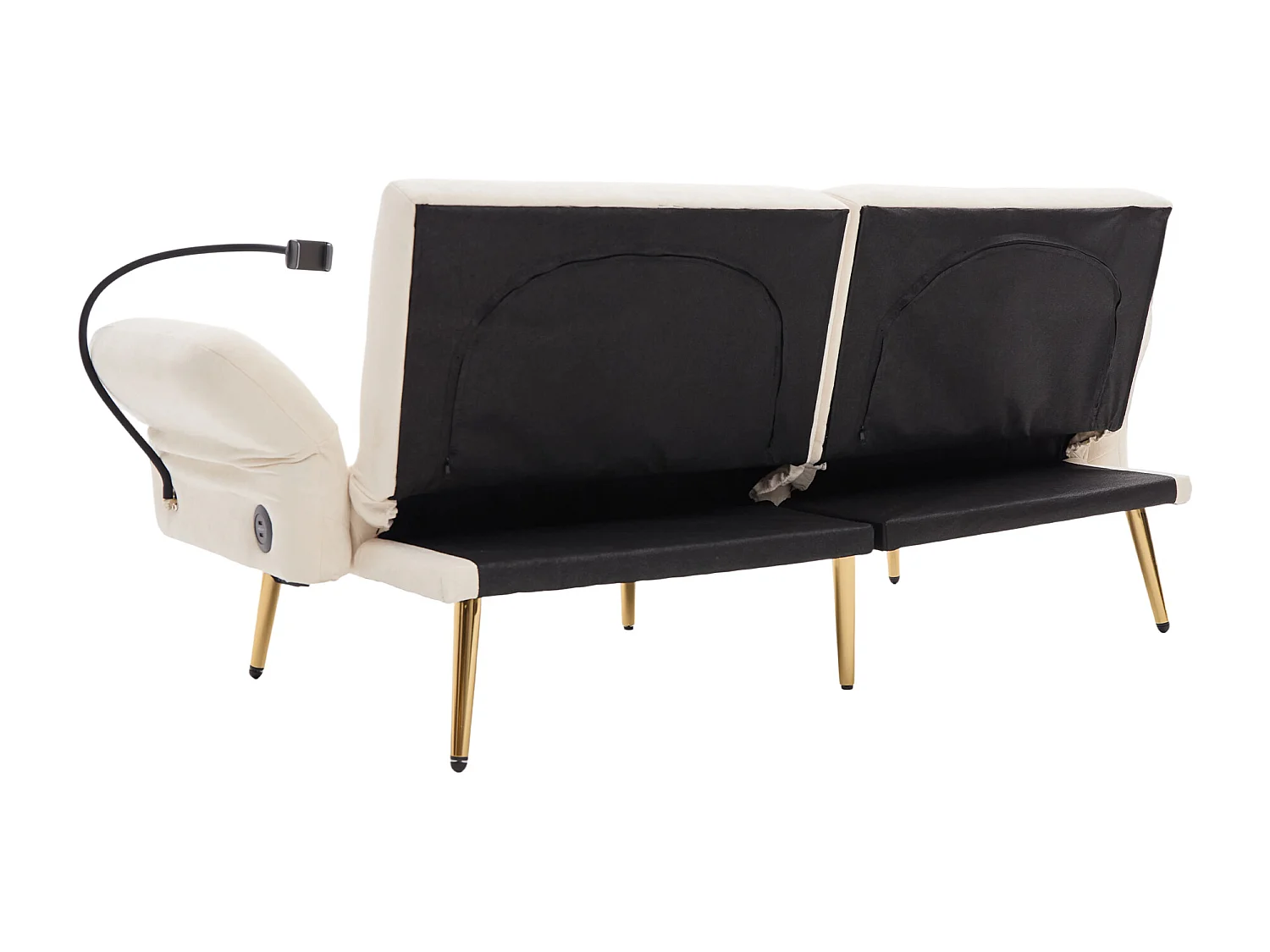 2-Sitzer-Sofa mit verstellbarer Rückenlehne, USB-Anschluss und Handyhalterung – Beige Chenille