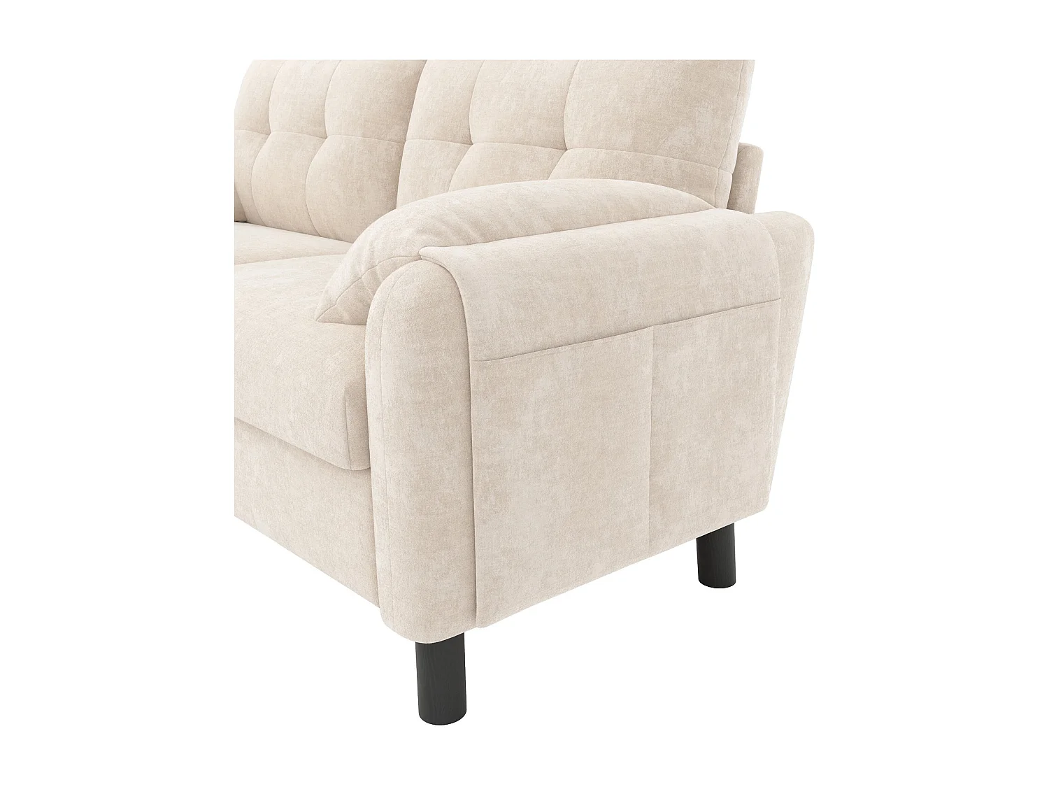 2-zitsbank met zijvakken en armleuningen, gewatteerde rugleuning - beige chenille