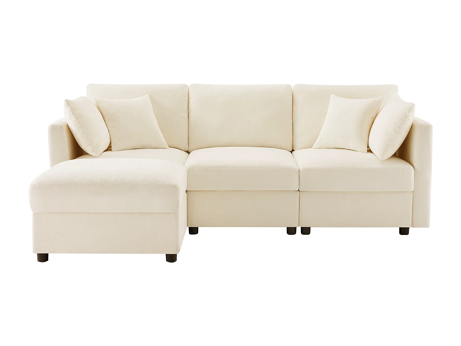 3-zitsbank, Hoekbank met voetenbank en verstelbare armleuningen - Beige chenille