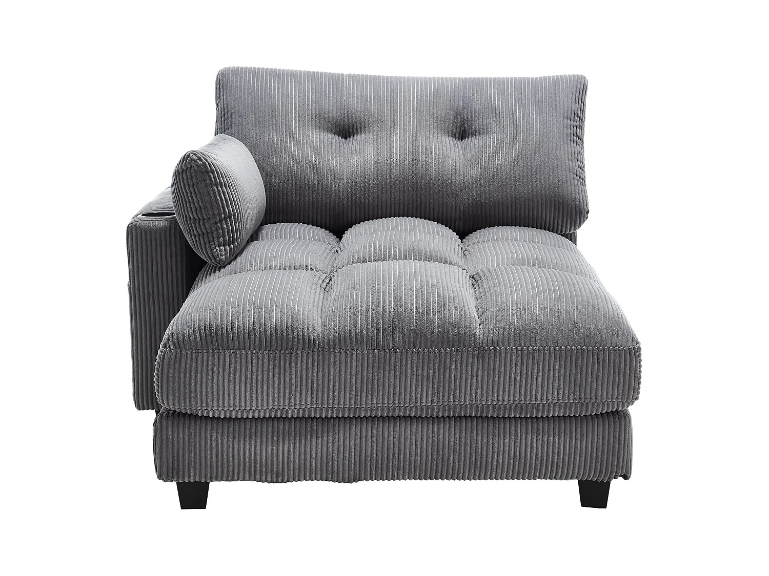 Canapé 1 place avec dossier rembourré, port USB et porte-gobelet - velours côtelé gris