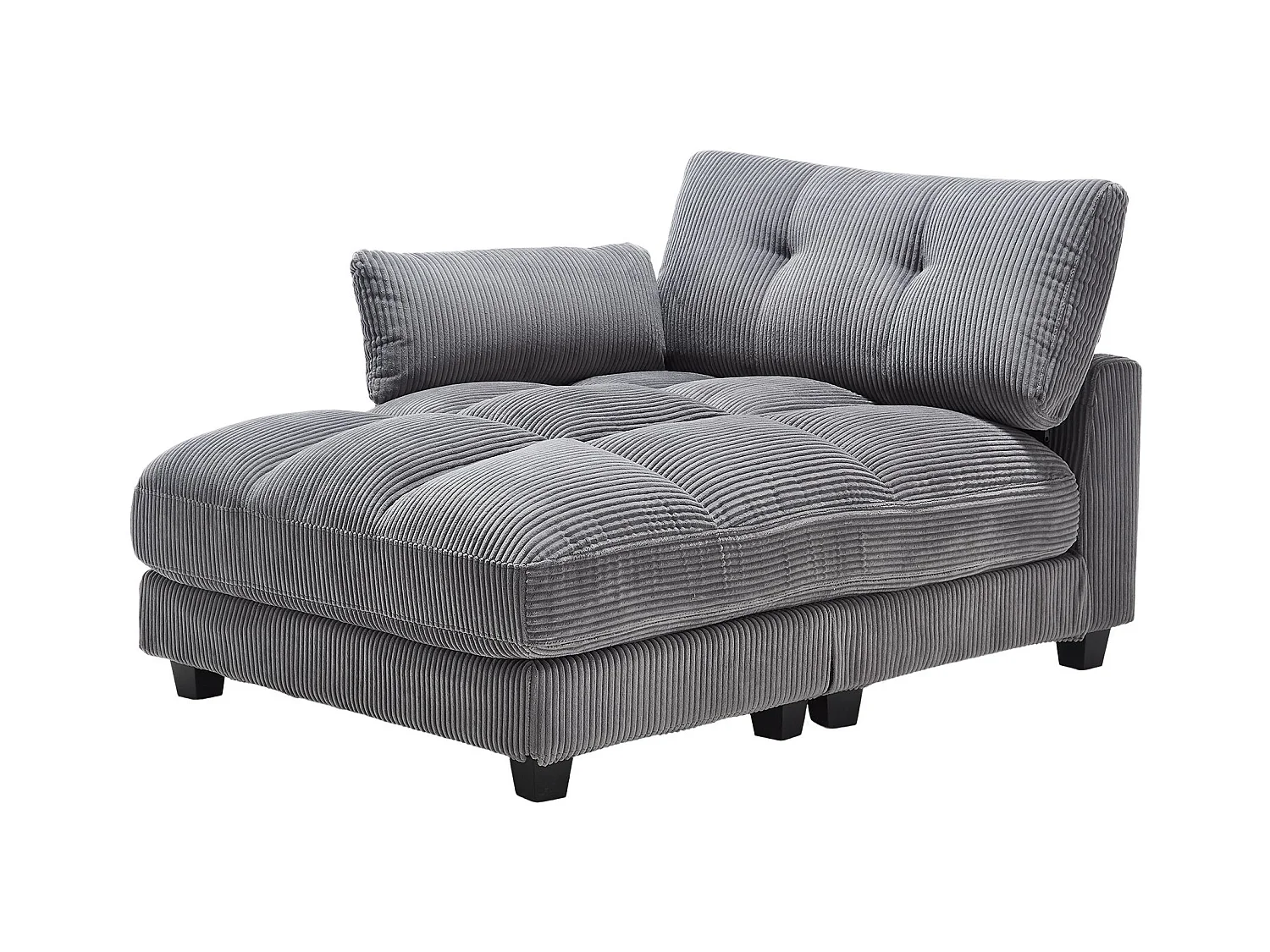 Canapé 1 place avec dossier rembourré, port USB et porte-gobelet - velours côtelé gris