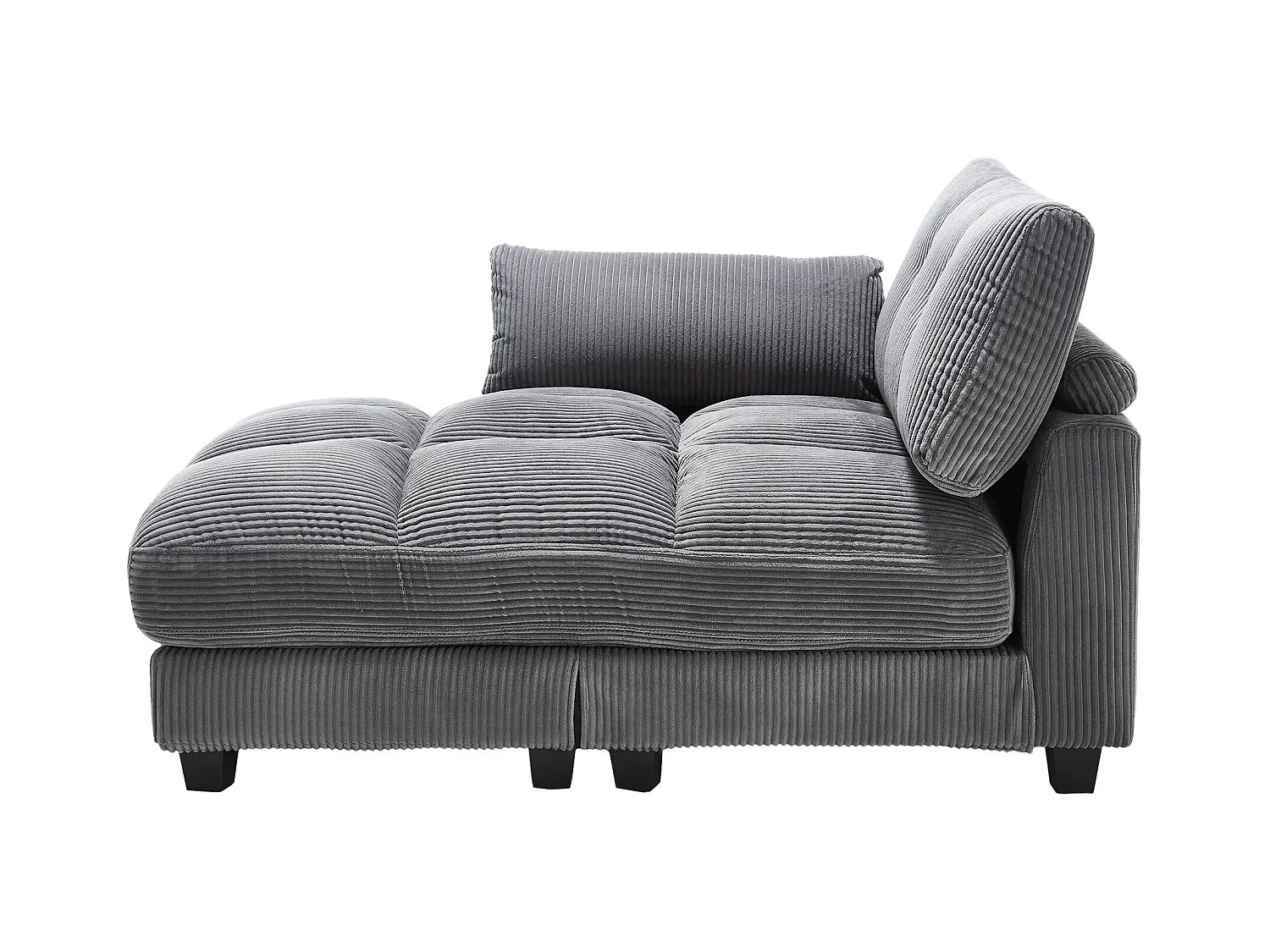 Canapé 1 place avec dossier rembourré, port USB et porte-gobelet - velours côtelé gris