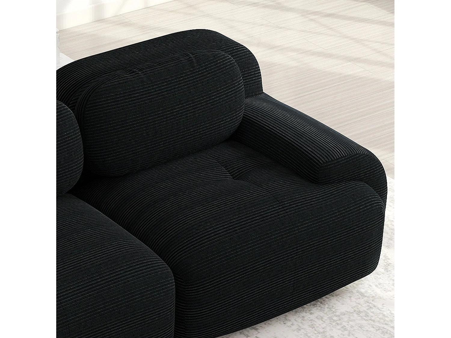 Canapé 2 places en velours côtelé avec accoudoirs et repose-pieds, noir - pour salon et chambre