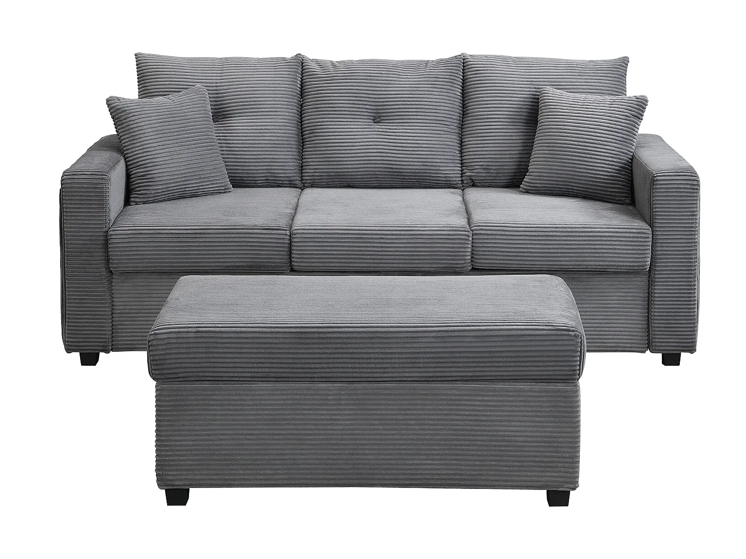 Sofa 3-osobowa, Narożnik z oświetleniem LED i podnóżkiem - ciemnoszary sztruks