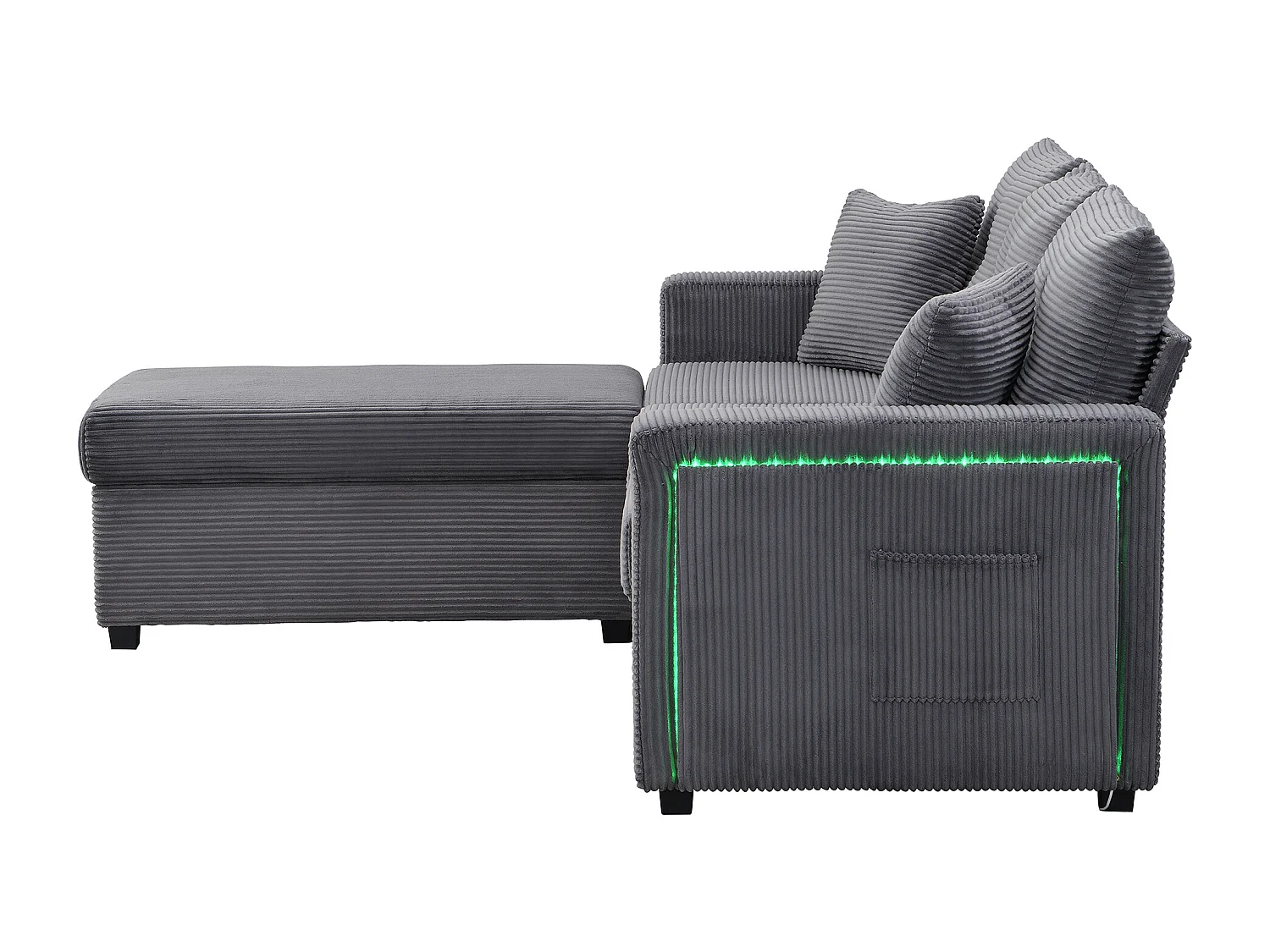 Sofa 3-osobowa, Narożnik z oświetleniem LED i podnóżkiem - ciemnoszary sztruks