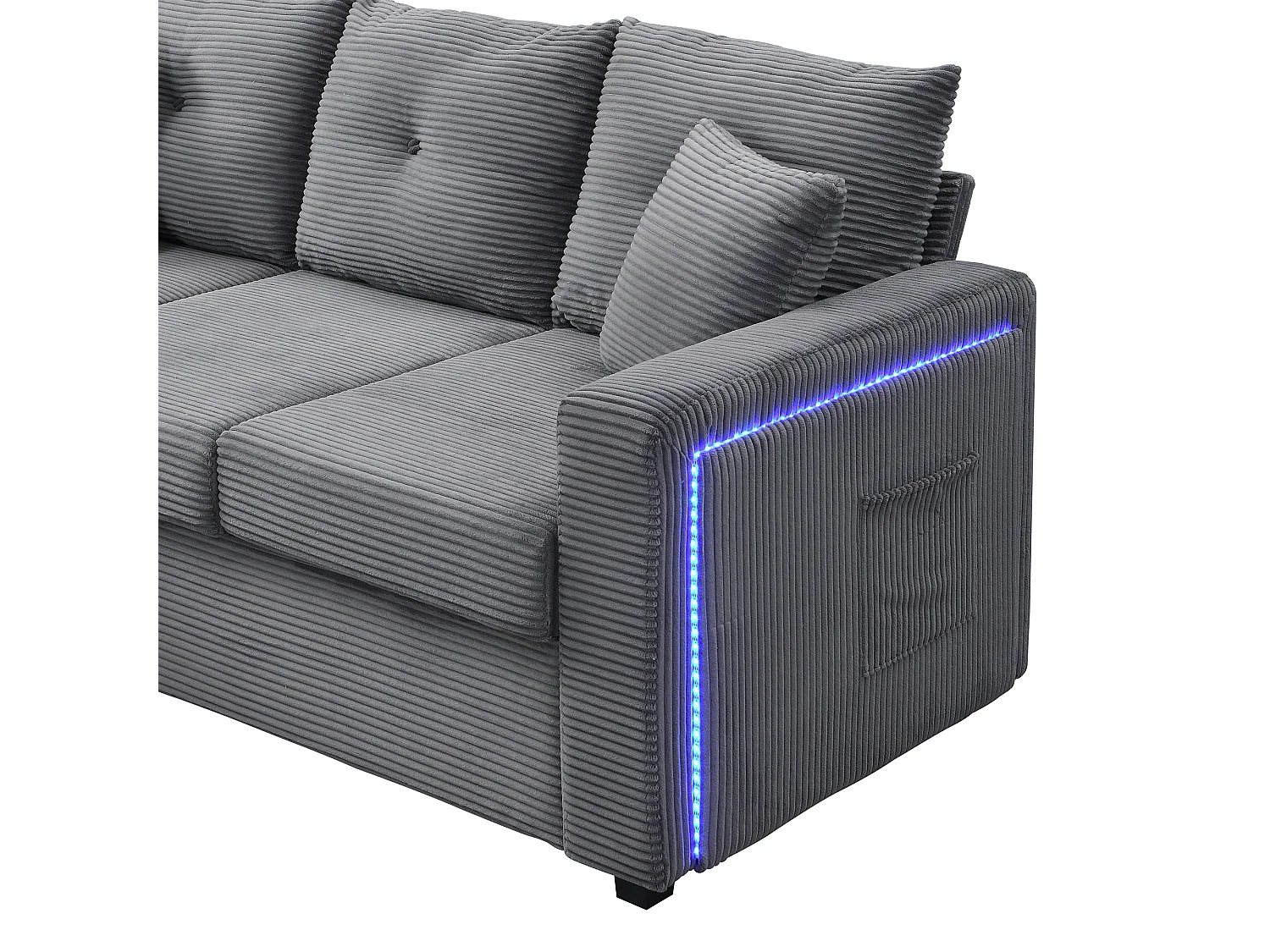 3-zitsbank, Hoekbank met ledstrip en voetenbank - Donkergrijs corduroy
