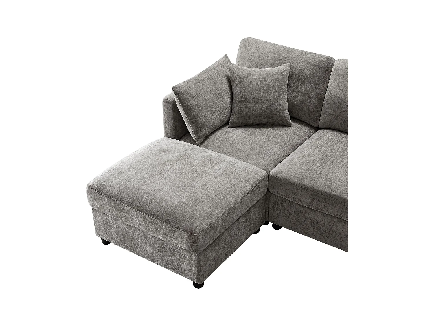 Canapé 3 places, canapé d'angle avec repose-pieds et accoudoirs réglables - chenille grise