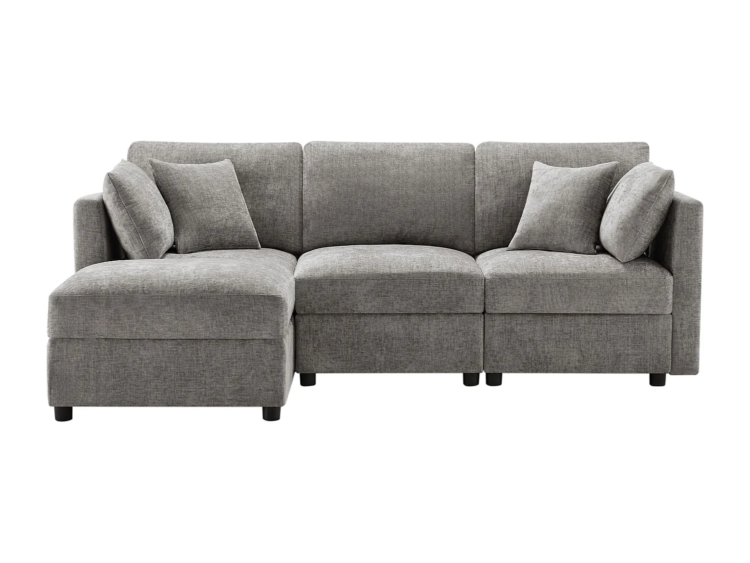 3-zitsbank, Hoekbank met voetenbank en verstelbare armleuningen - Grijs chenille