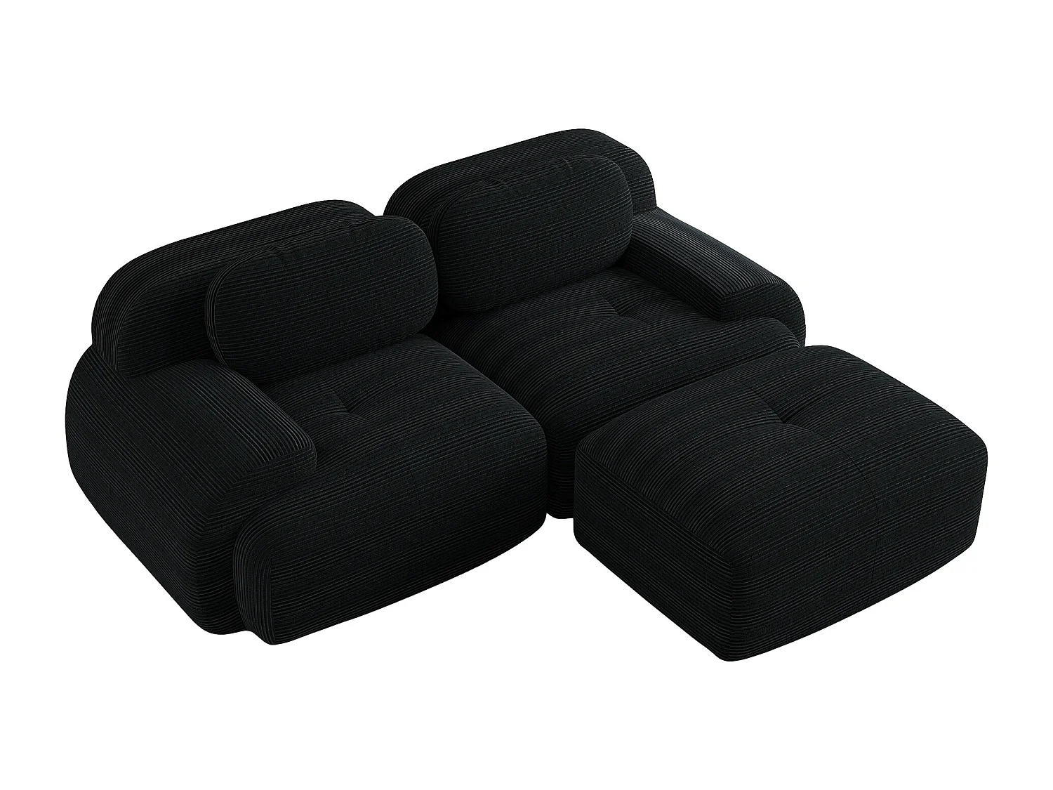 Hoekbank met gebogen armleuningen en gewatteerde rugleuning - zwart ribfluweel