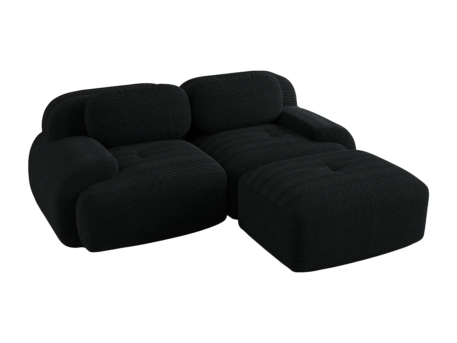 Canapé d'angle avec accoudoirs courbés et dossier rembourré - Velours côtelé noir