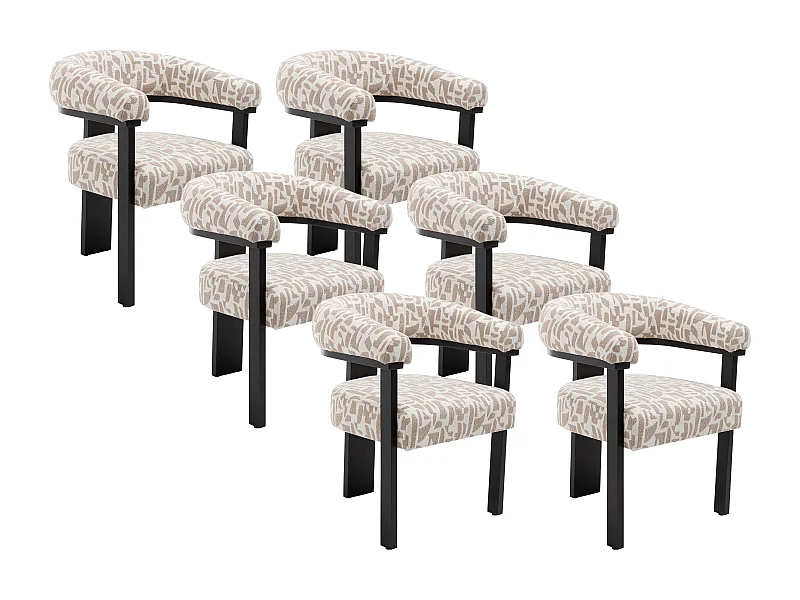 Stuhl mit Armlehnen 6er-Set - Strukturstoff Bicolor & Kautschukholz schwarz - Creme & Taupe - LIVELIA von Pascal MORABITO