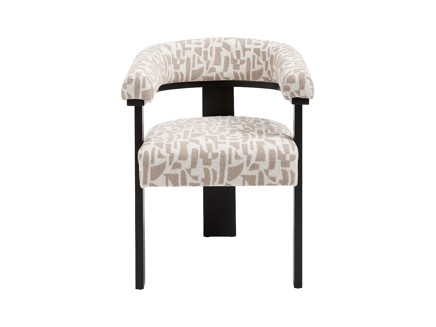 Lot de 6 chaises avec accoudoirs en tissu texturé bicolore et bois d'hévéa noir - Crème et taupe - LIVELIA de Pascal Morabito